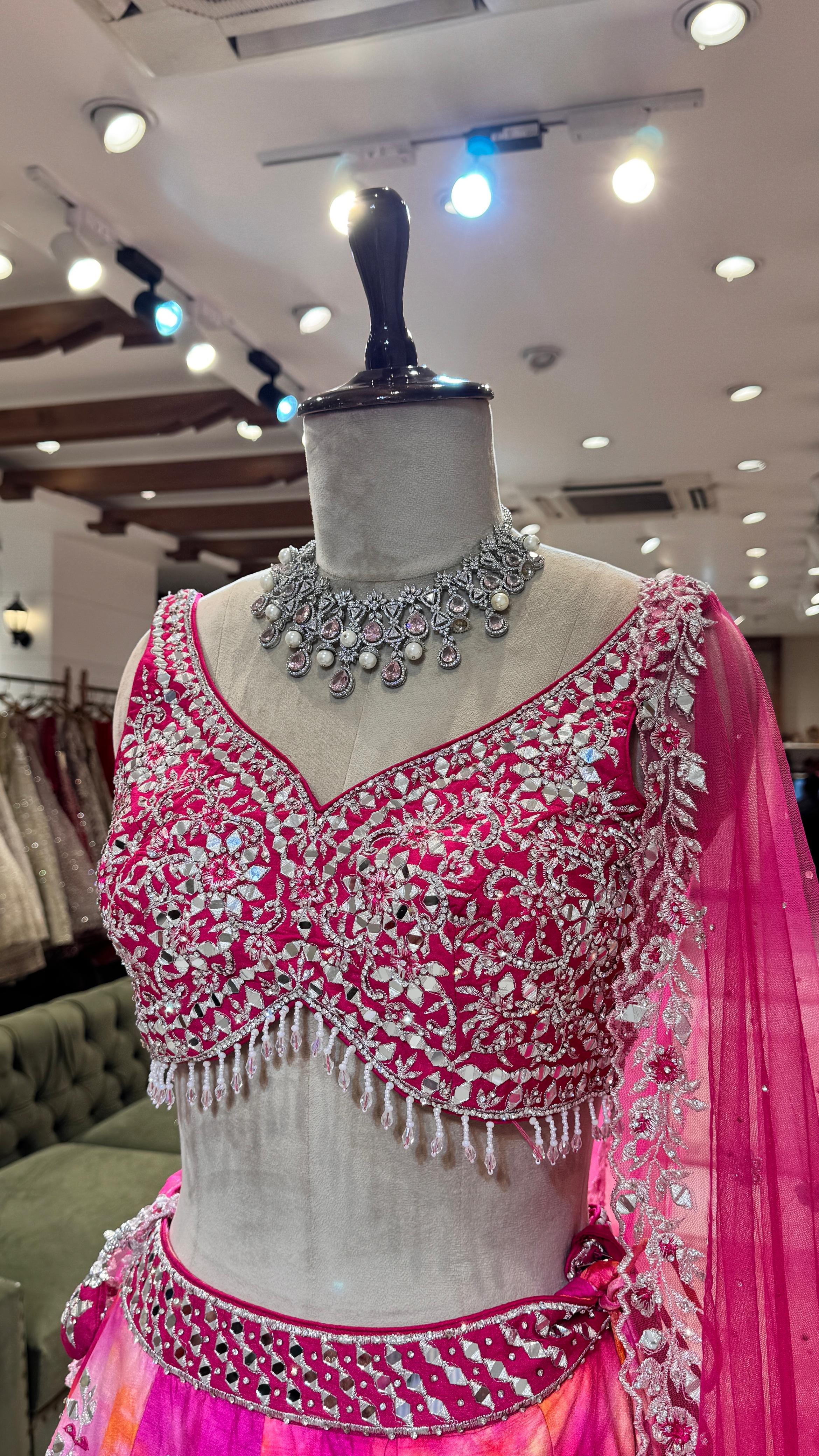 Tie and dye pink lehenga