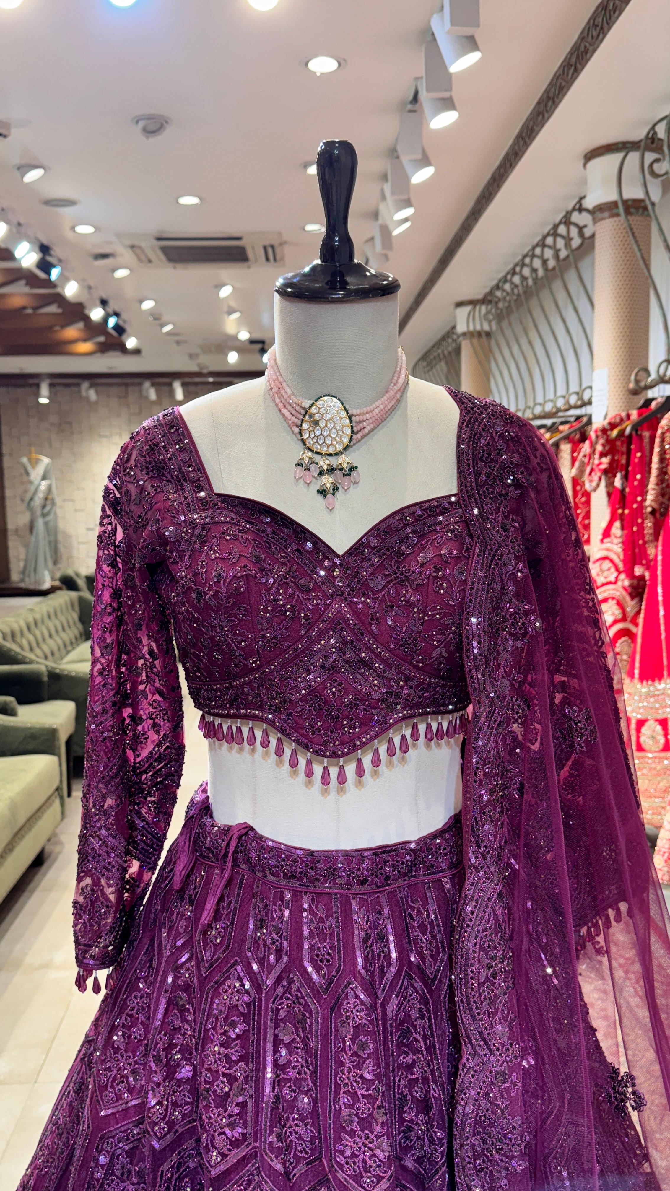 Wine embroidered lehenga
