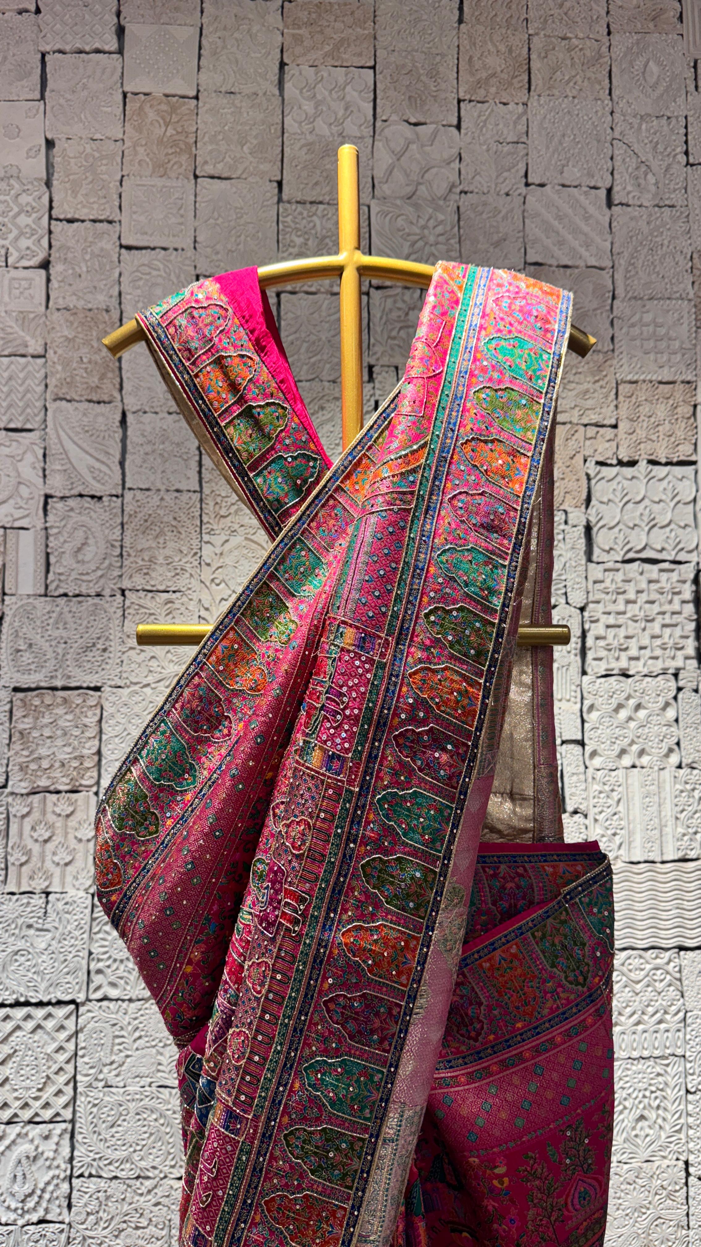MULTICOLOR HAND EMBROIDERED SAREE WITH TRIBAL MOTIFS