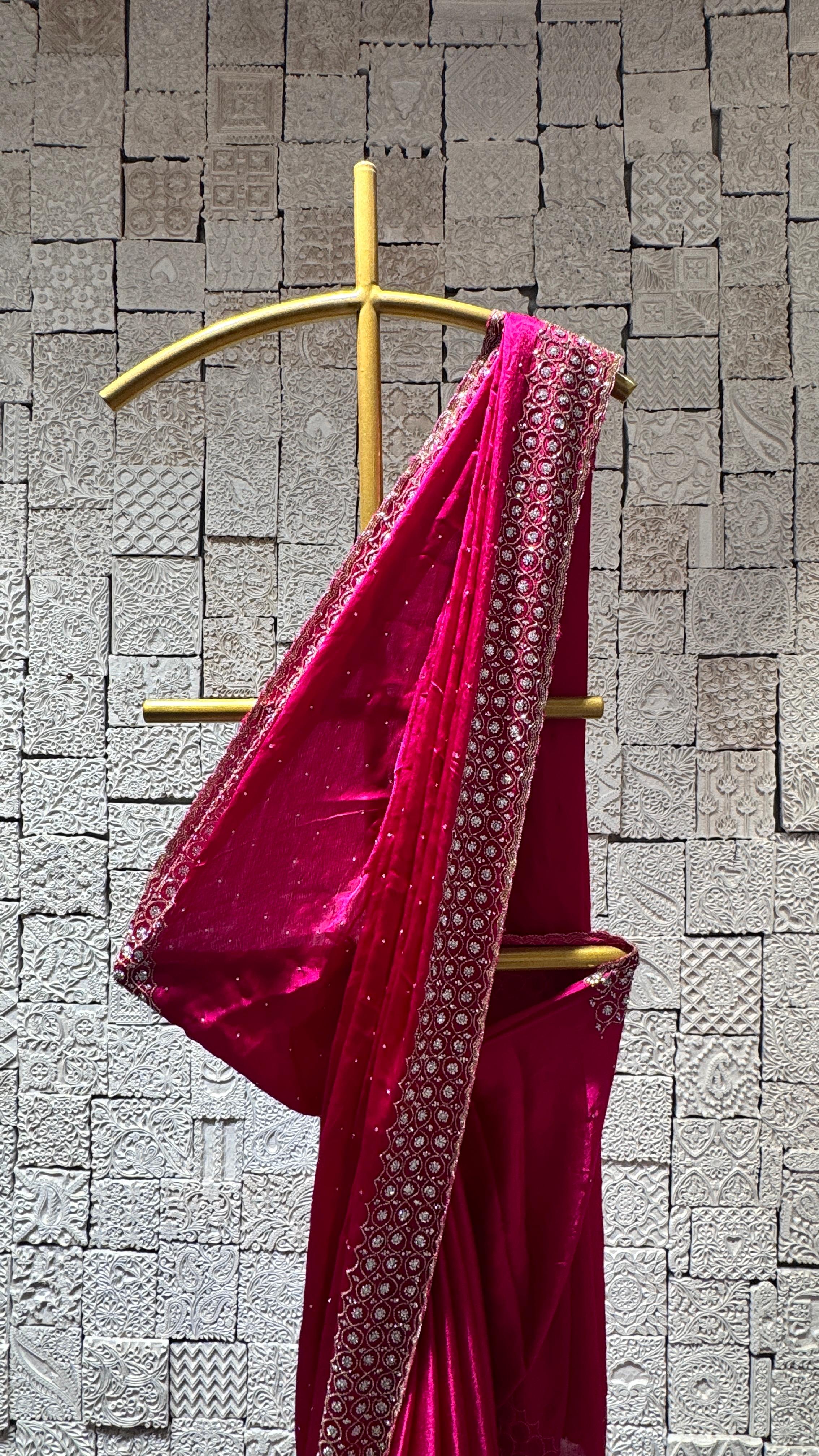 Rani Pink Saree with Embellished Sequin Border