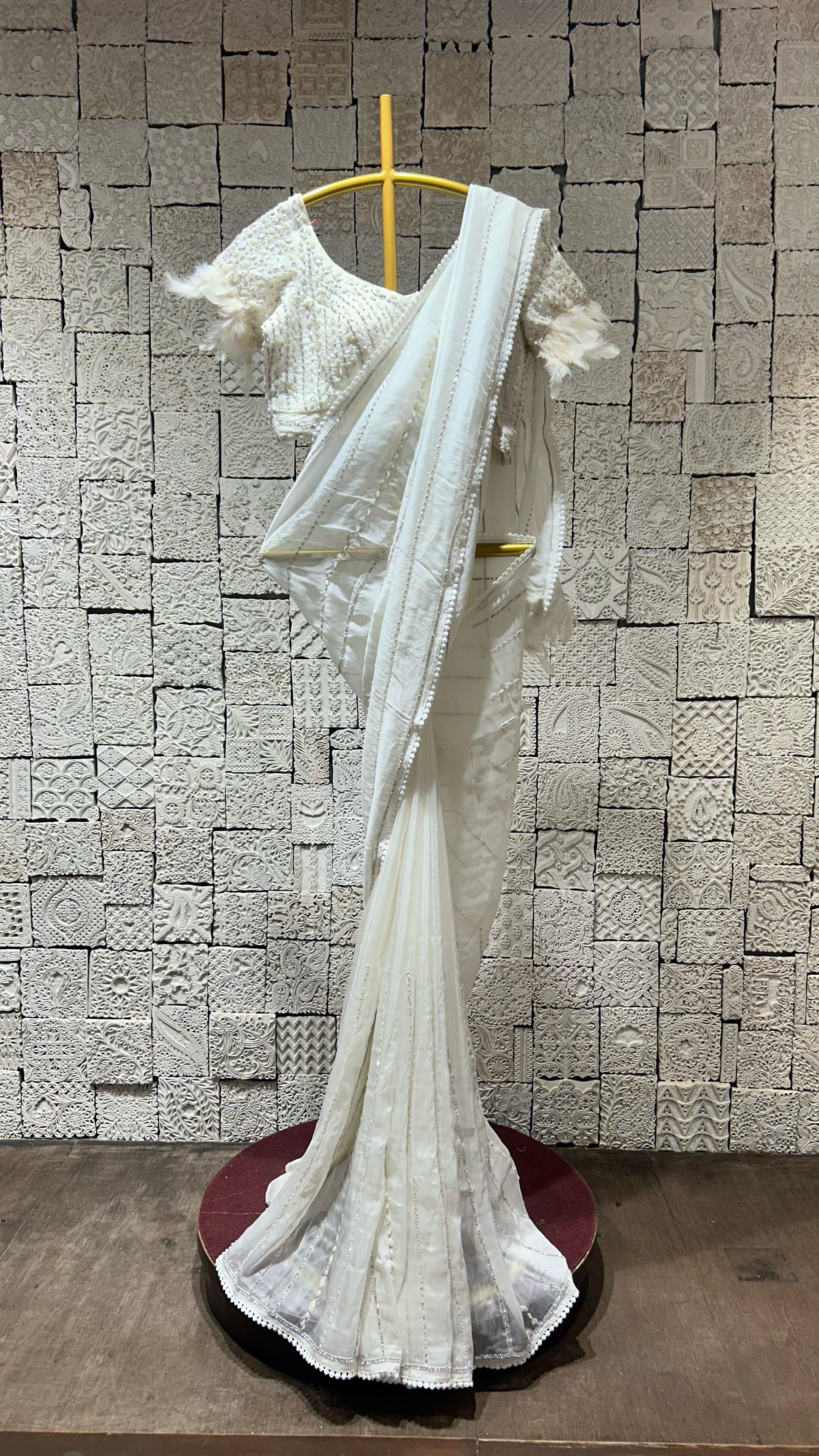 White saree with simple delicate border