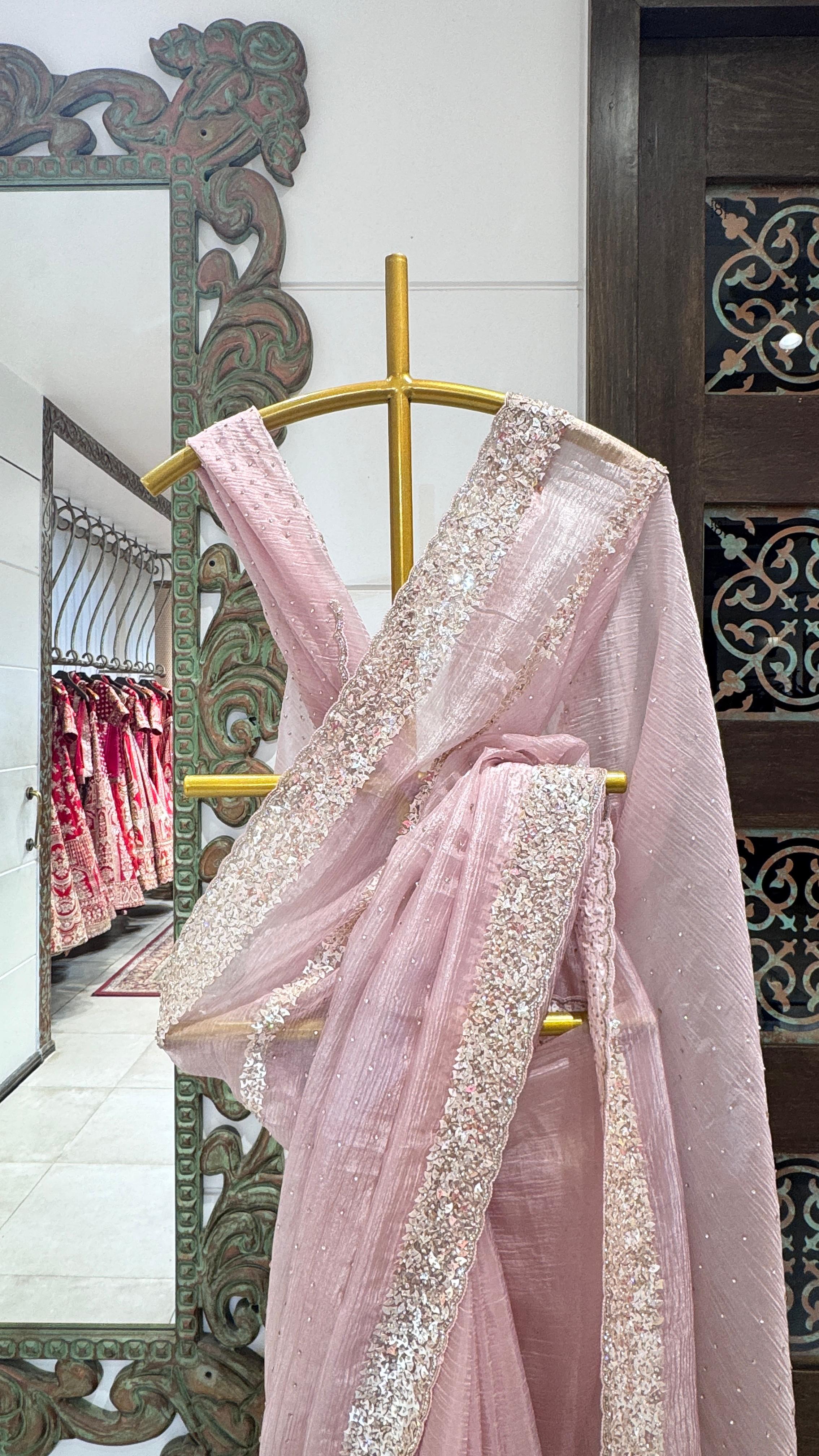 Pink saree with sequience border