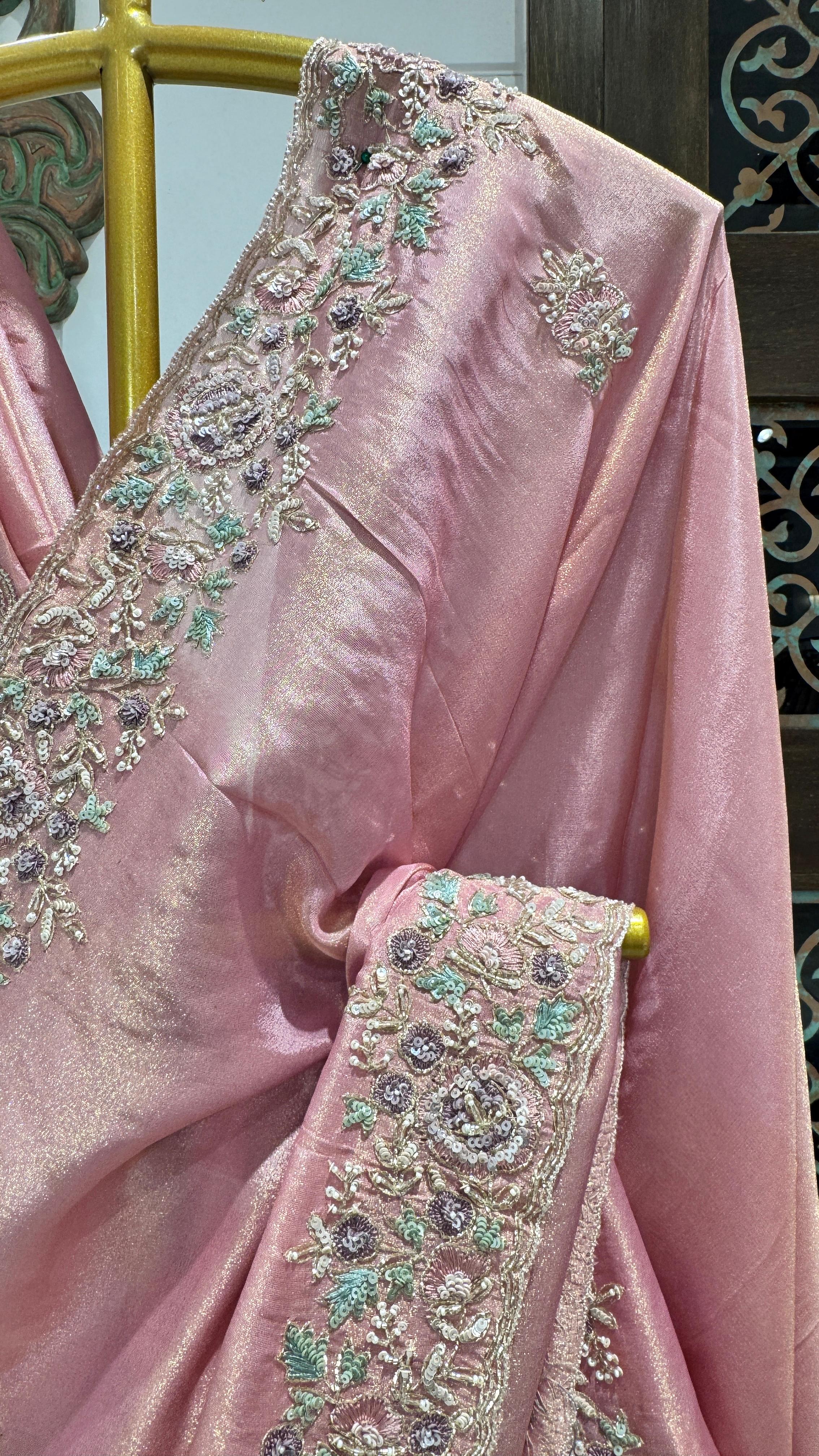 Pink saree with floral border