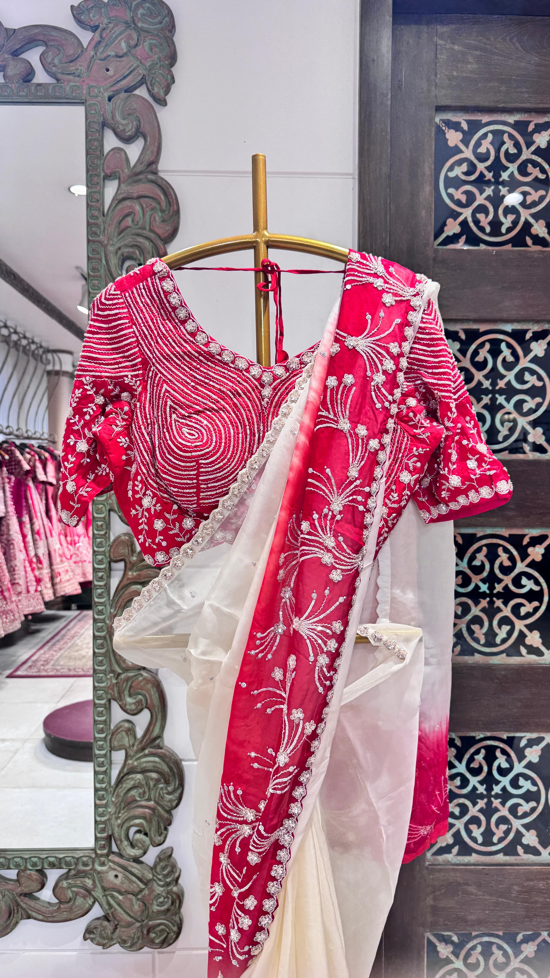 Red saree with floral border