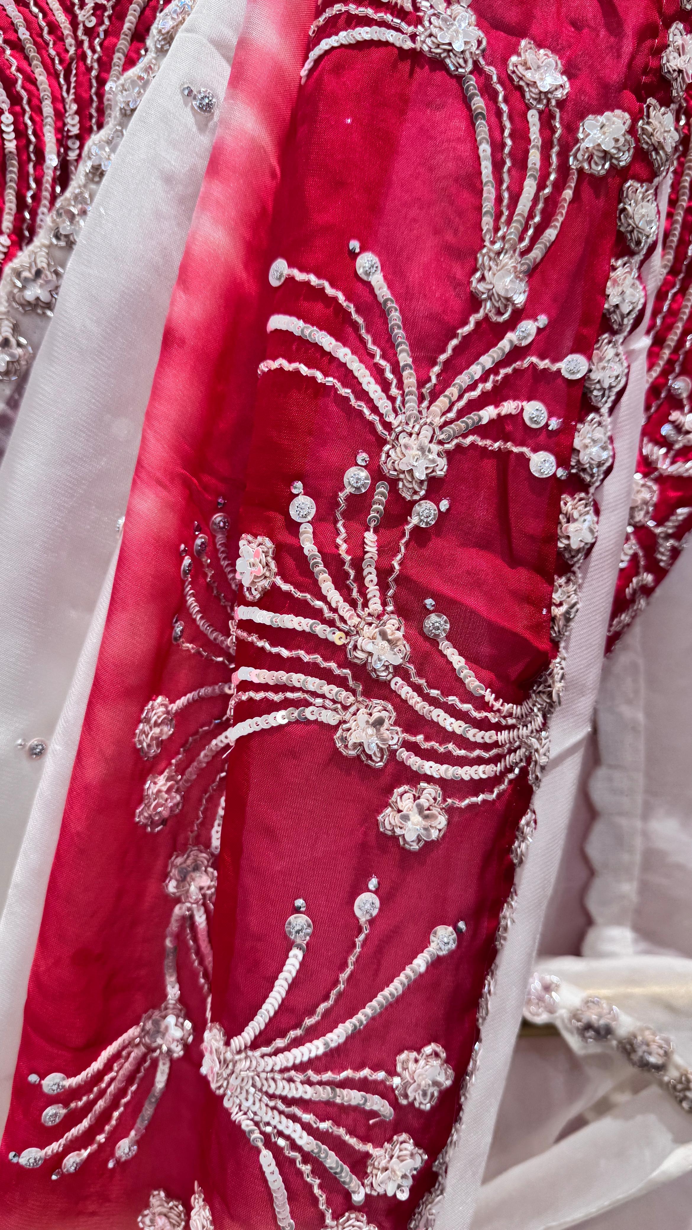 Red saree with floral border
