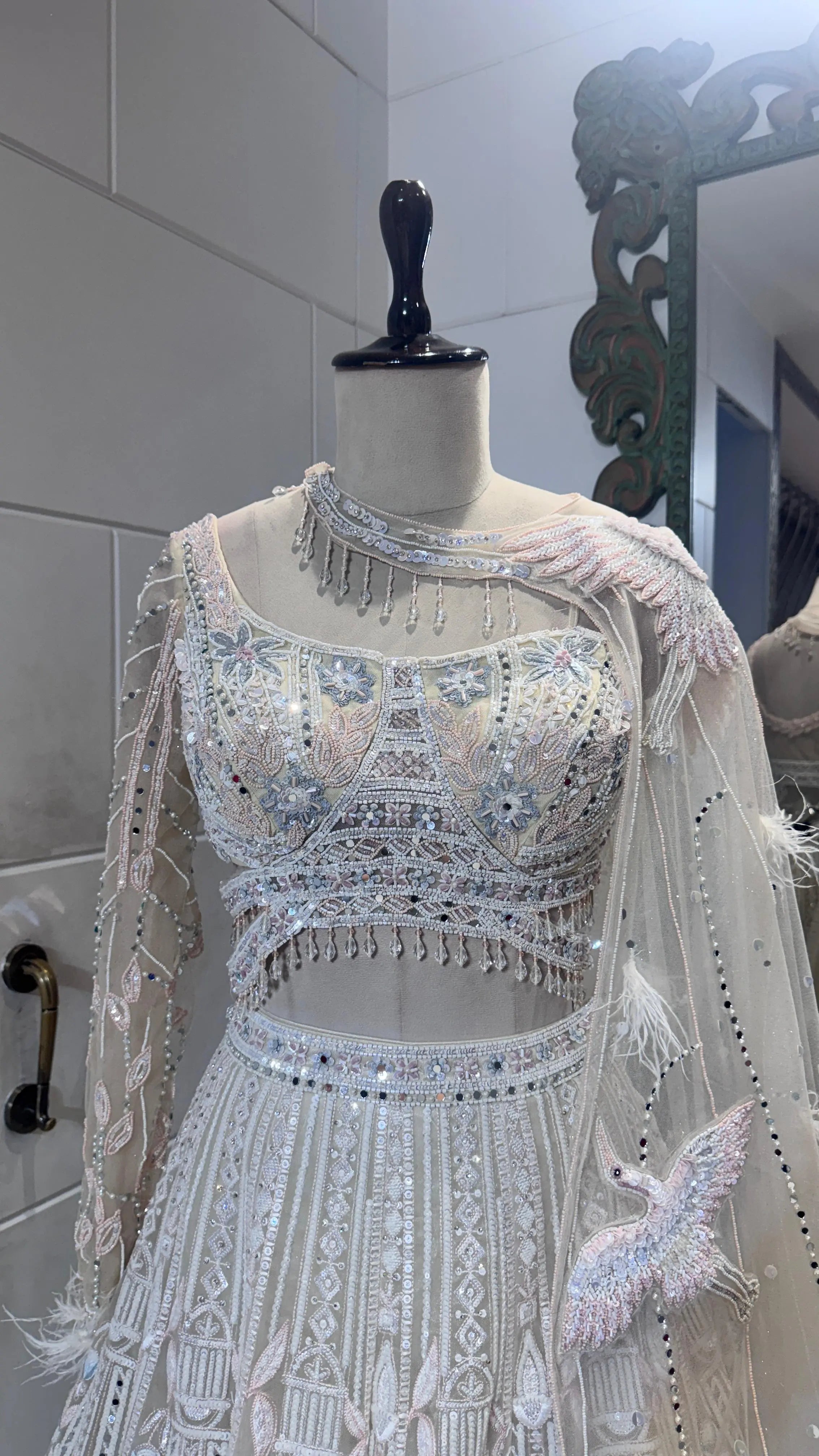 White Bird Embroidered Designer Lehenga with Dupatta