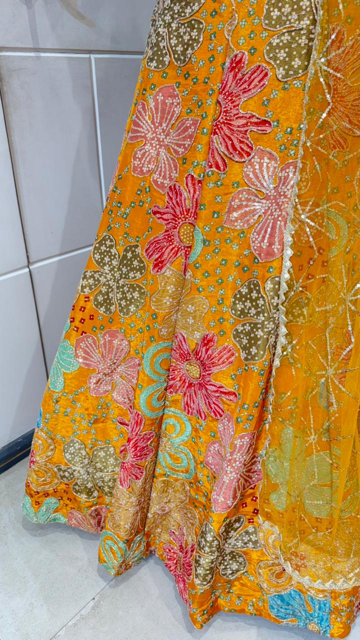 Yellow multi colour lehenga