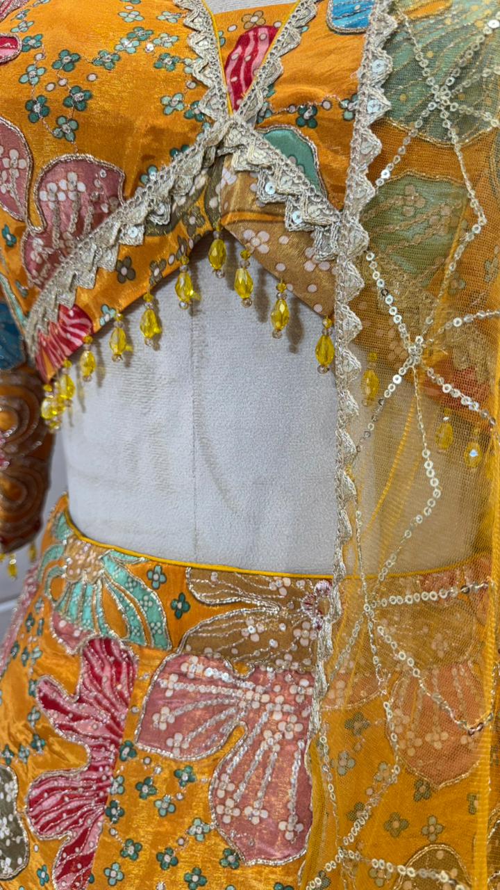Yellow multi colour lehenga