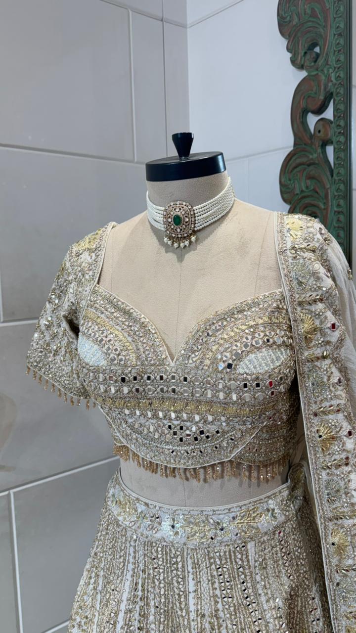 White mirror lehenga