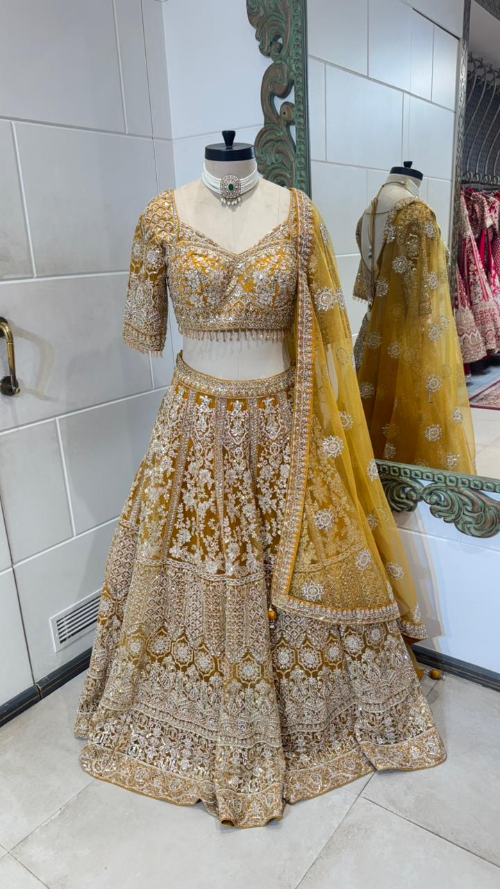 Yellow mirror lehenga
