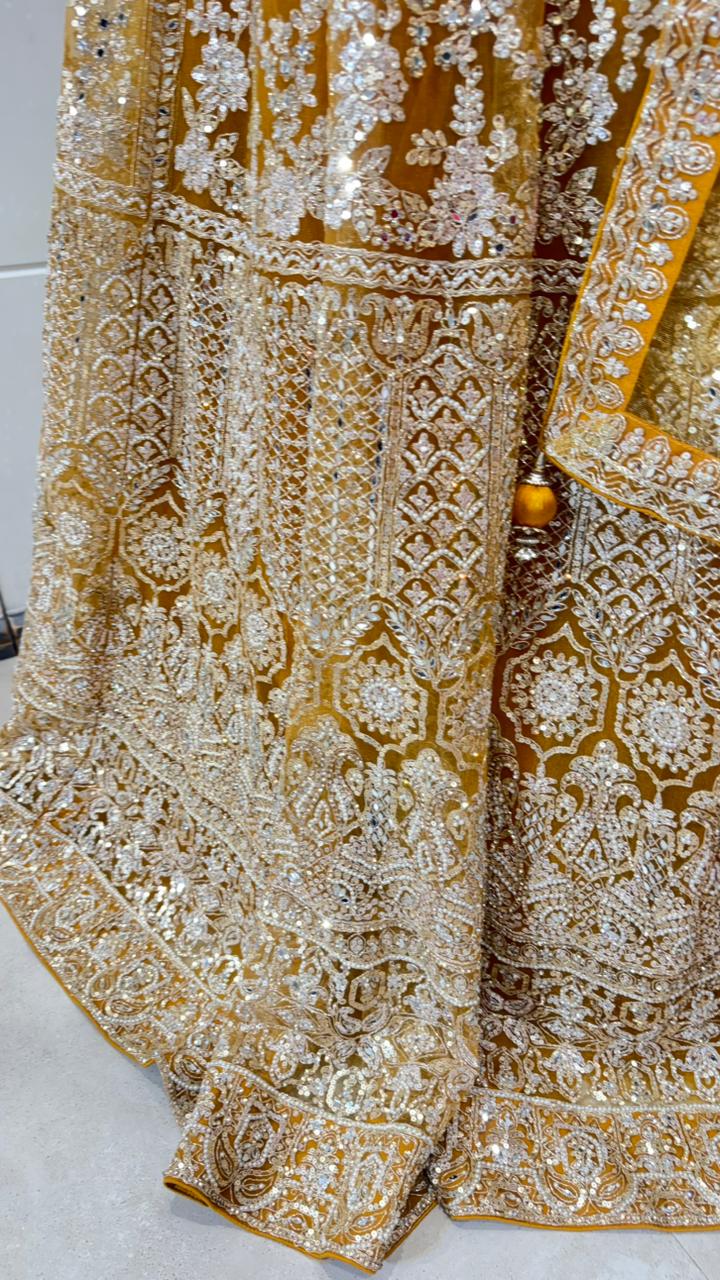 Yellow mirror lehenga