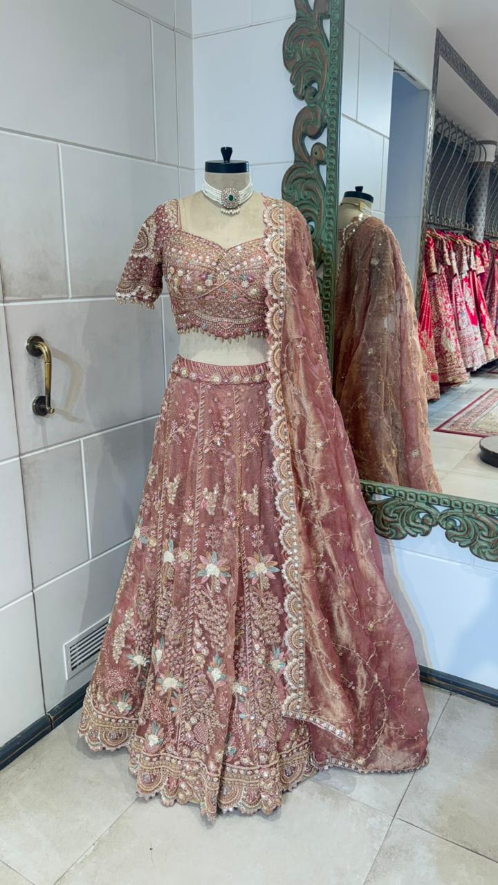 Dusty Rose Velvet Embellished Lehenga