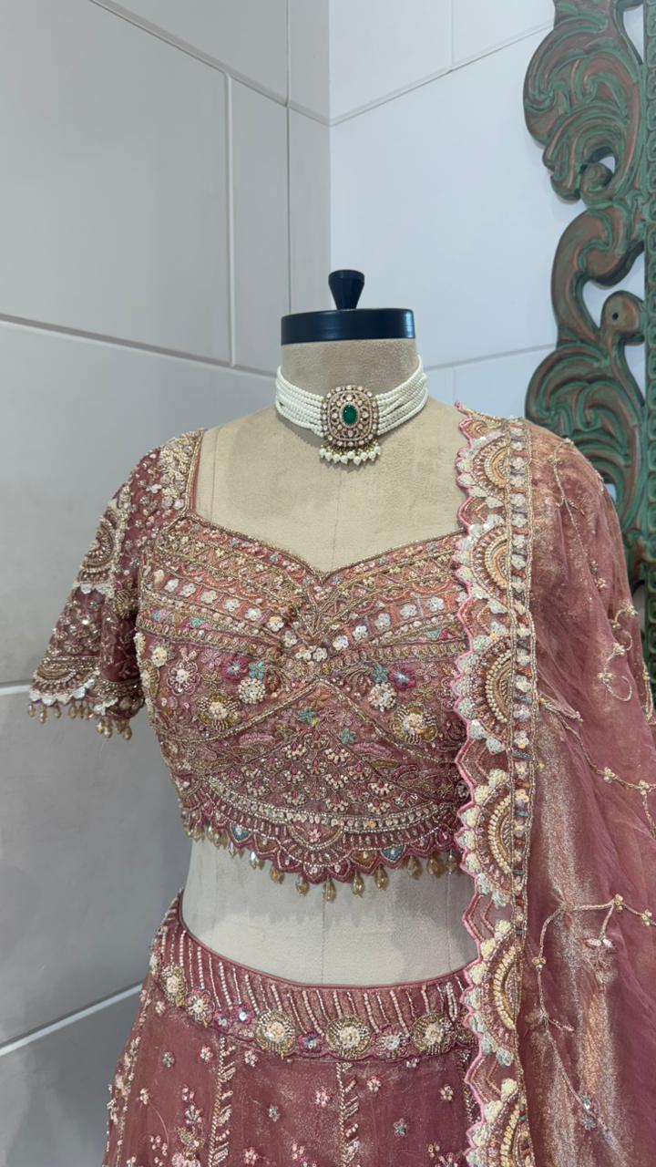 Dusty Rose Velvet Embellished Lehenga