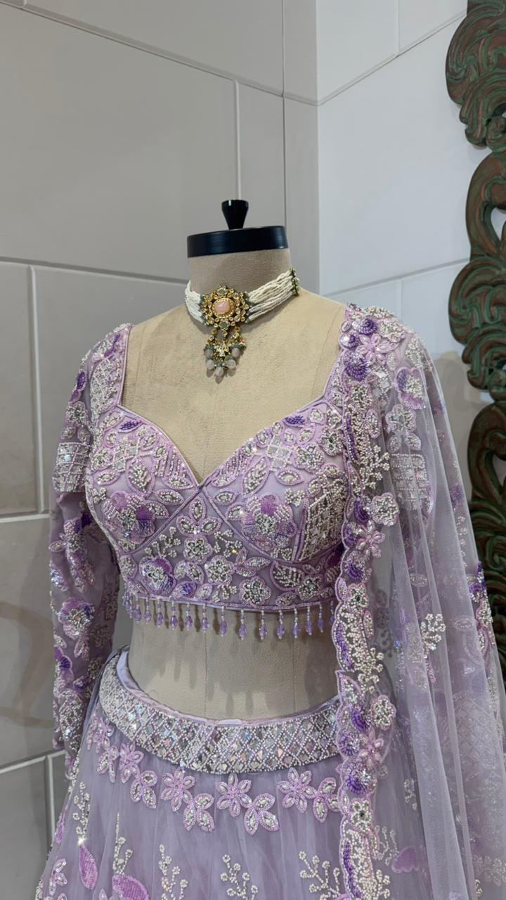 Lilac Embroidered Net Lehenga