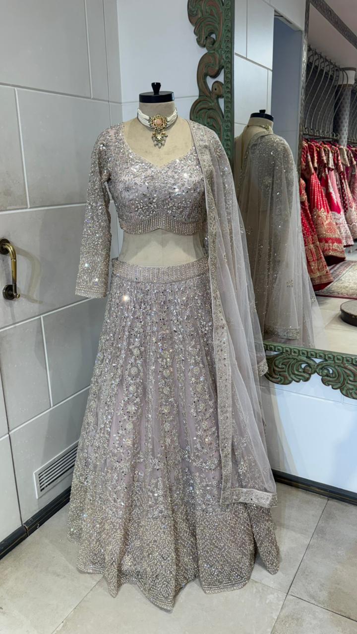 Silver Grey Mirror Work Lehenga,