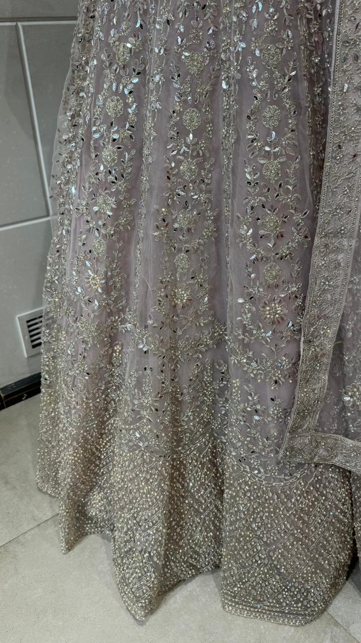 Silver Grey Mirror Work Lehenga,
