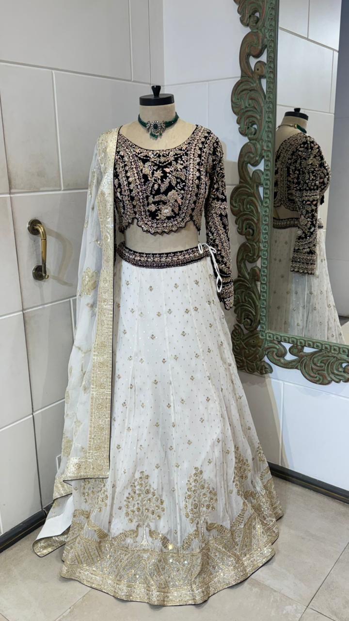 WHITE EMBELLISHED LEHENGA