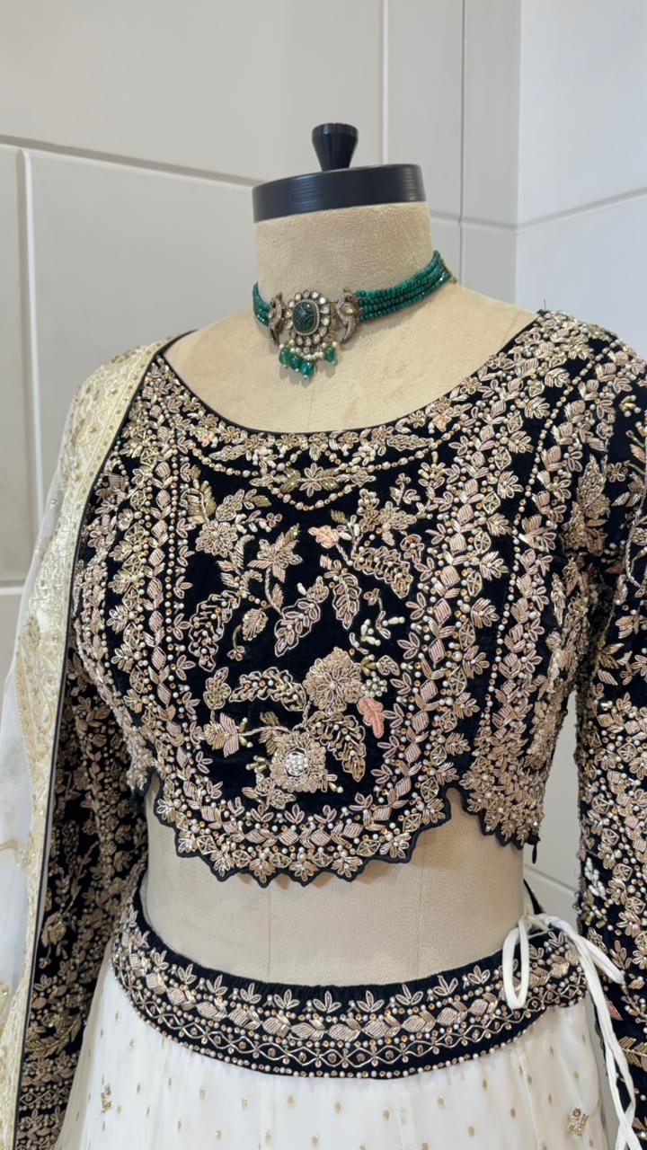 WHITE EMBELLISHED LEHENGA