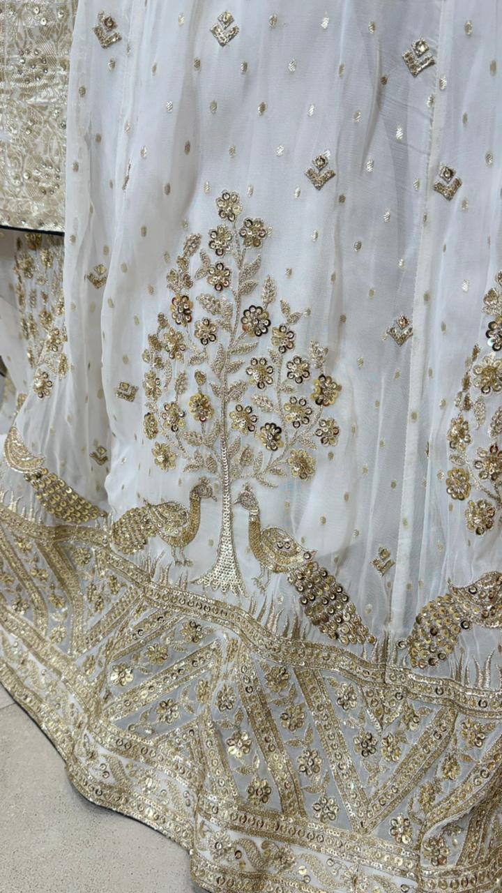 WHITE EMBELLISHED LEHENGA