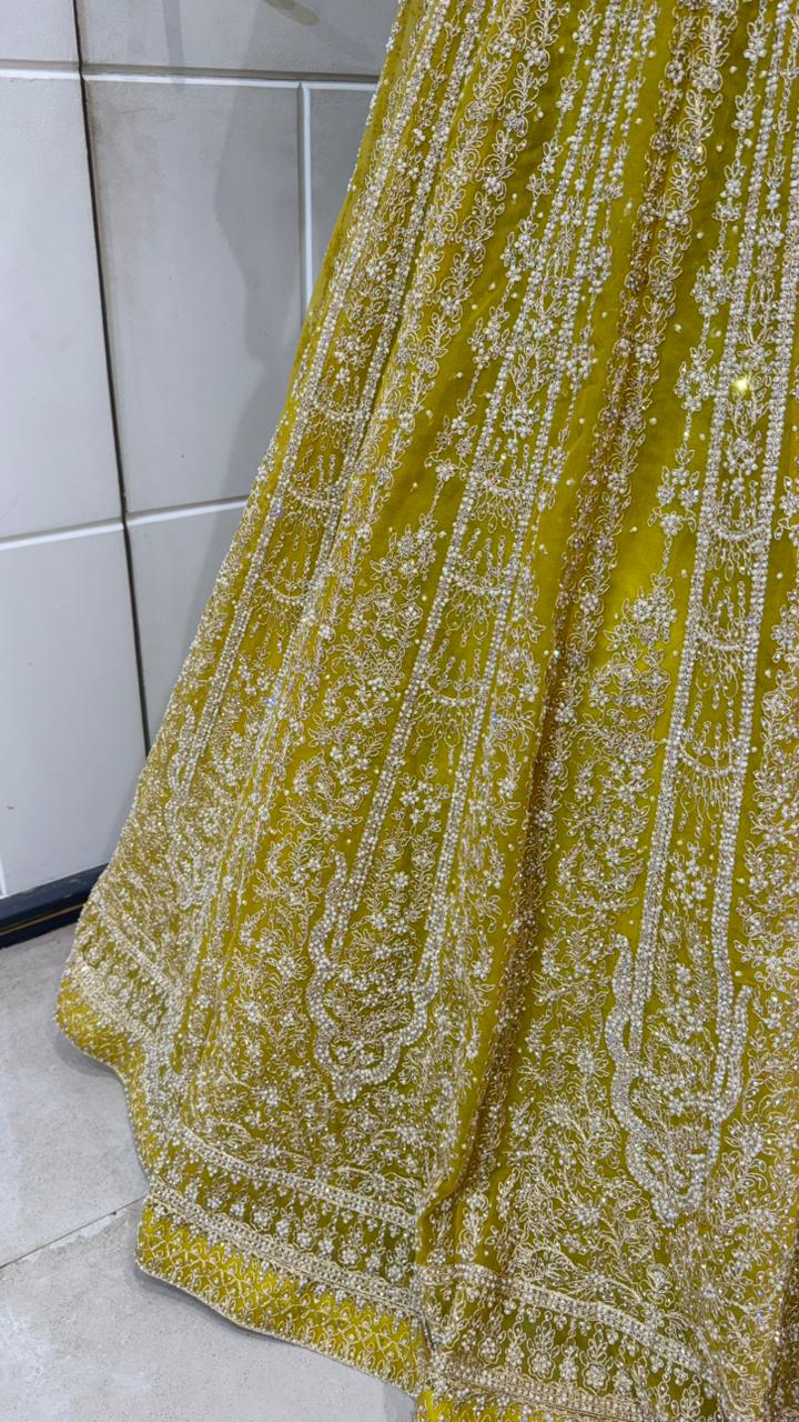Lime Yellow Embroidered Lehenga with Intricate Zari Detailing
