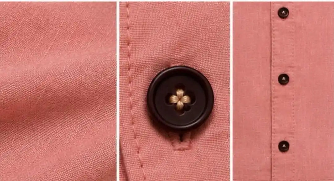 Peach linen shirt, Mandarin collar with contrasting inner lining, thread detail and cuff sleeves