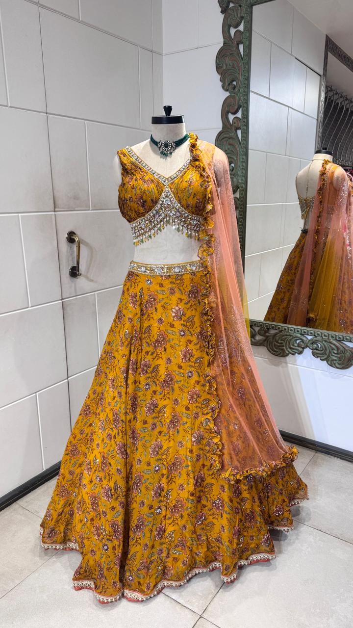 Mustard multicolour lehenga