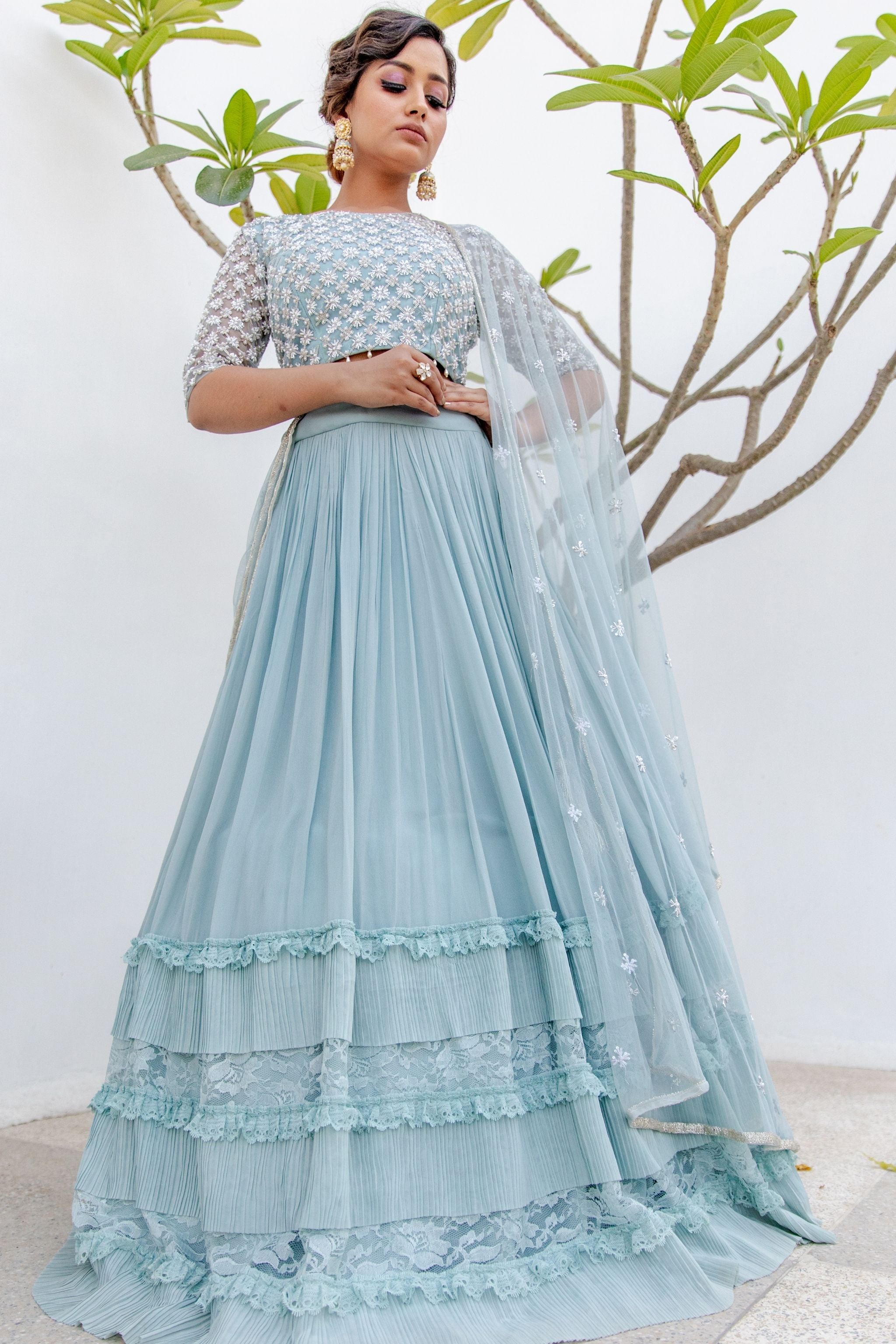 Powder Blue Frill Lehenga