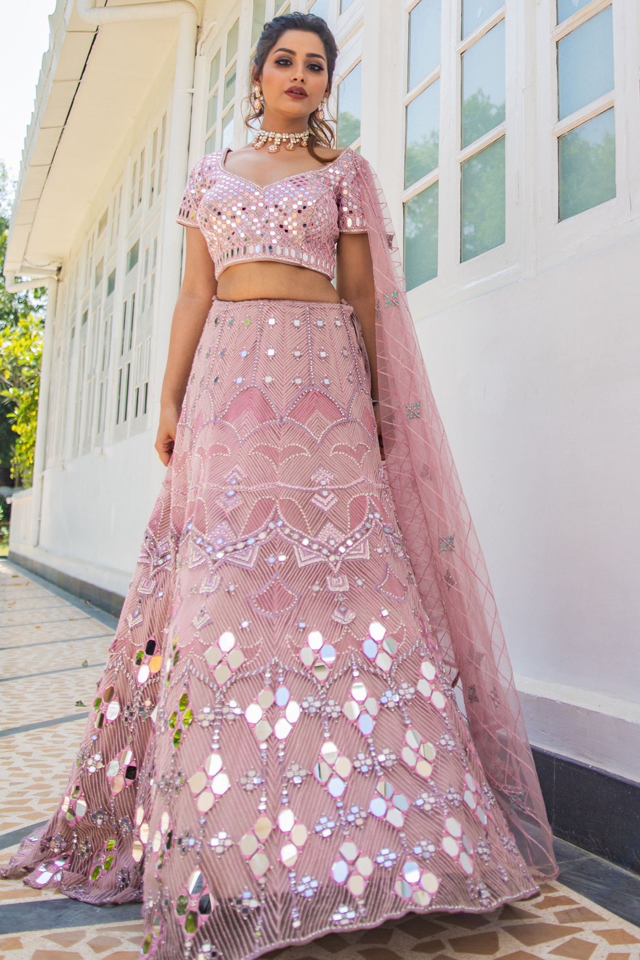 Pink Mirror Work Lehenga