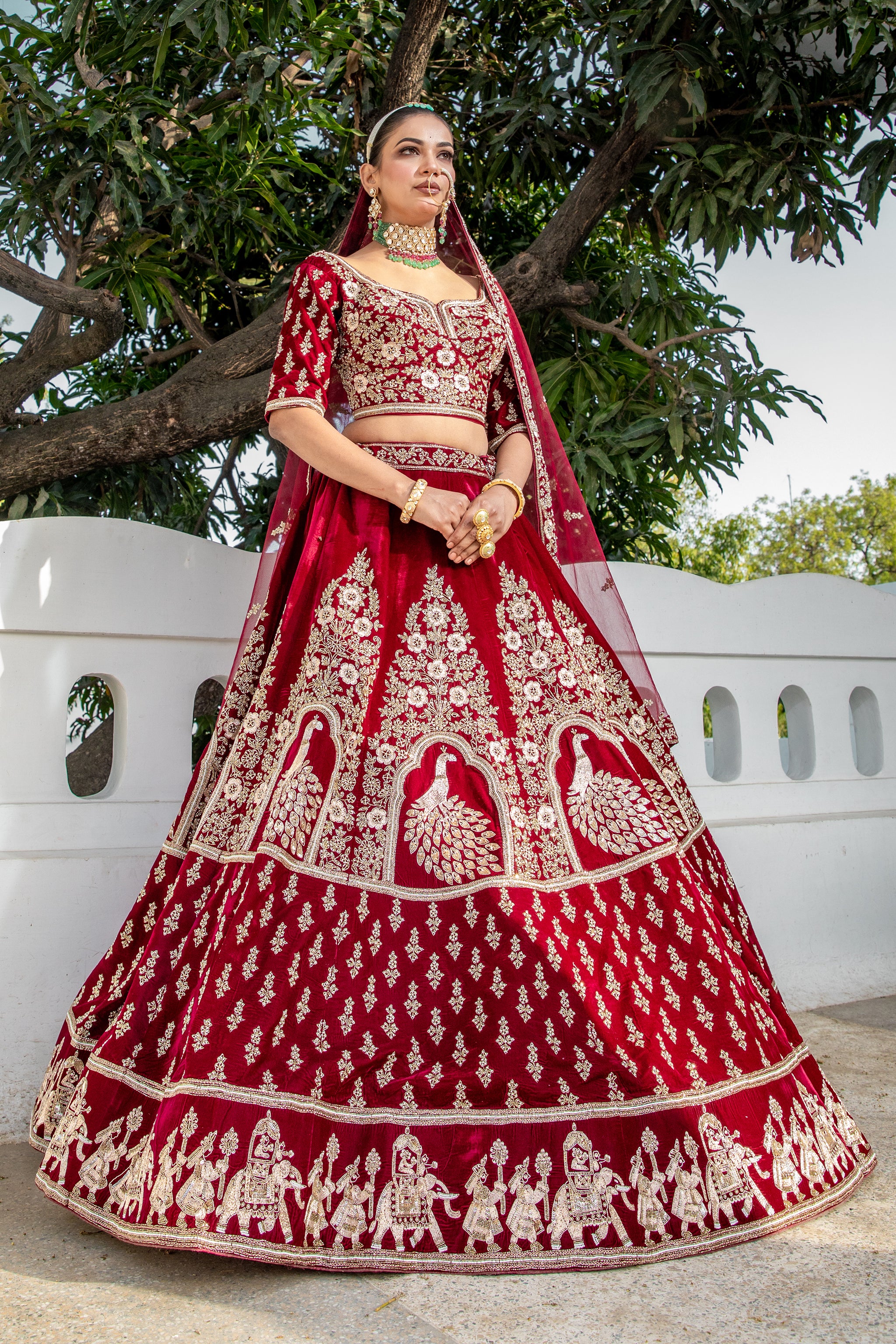 Maroon Elephant Motif Lehenga