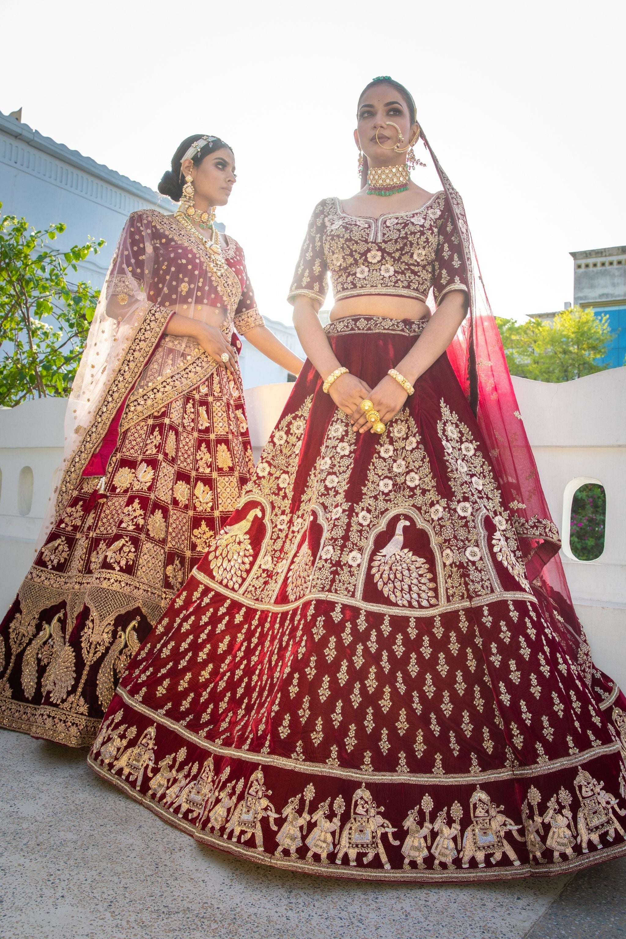 Maroon Elephant Motif Lehenga