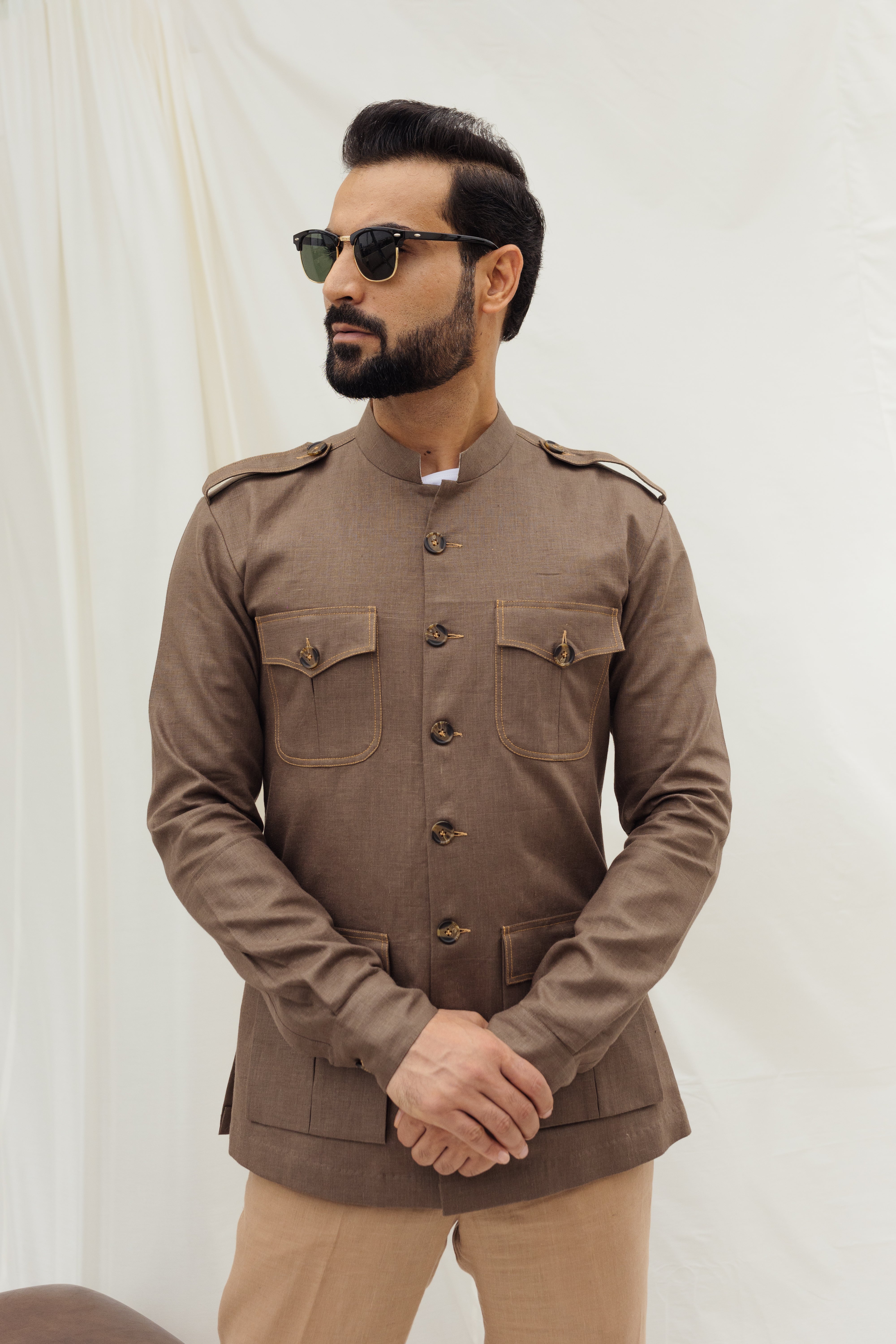brown safari shirt by Bhasin brothers