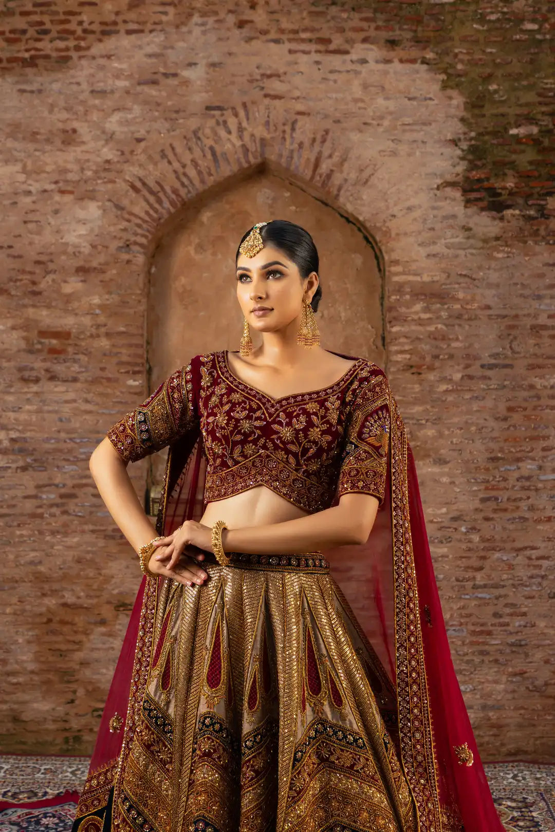 Marwari Silk Bridal Lehenga with Zardozi Embroidery