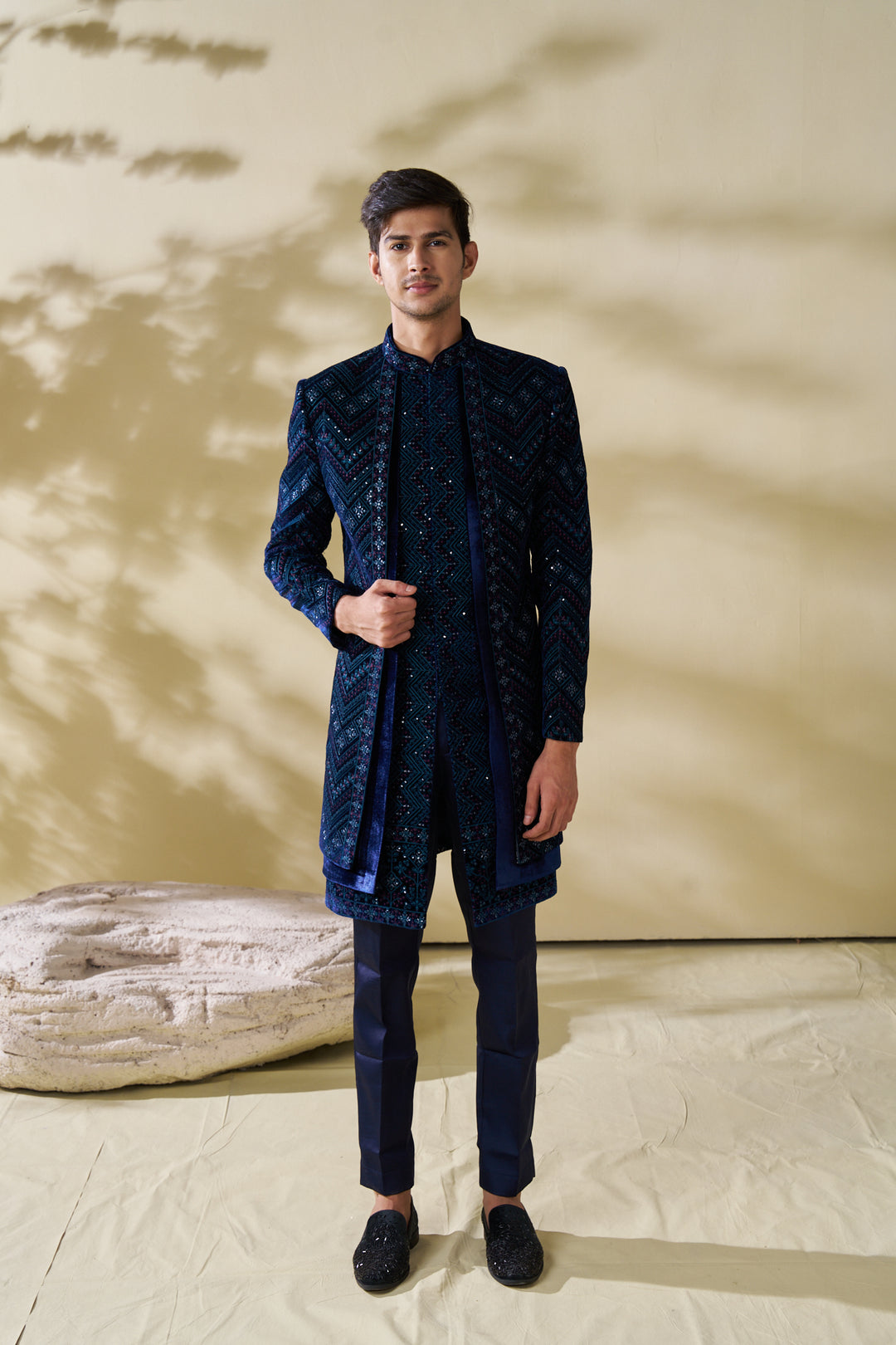 Blue Indo-western Jacket set with embellishments