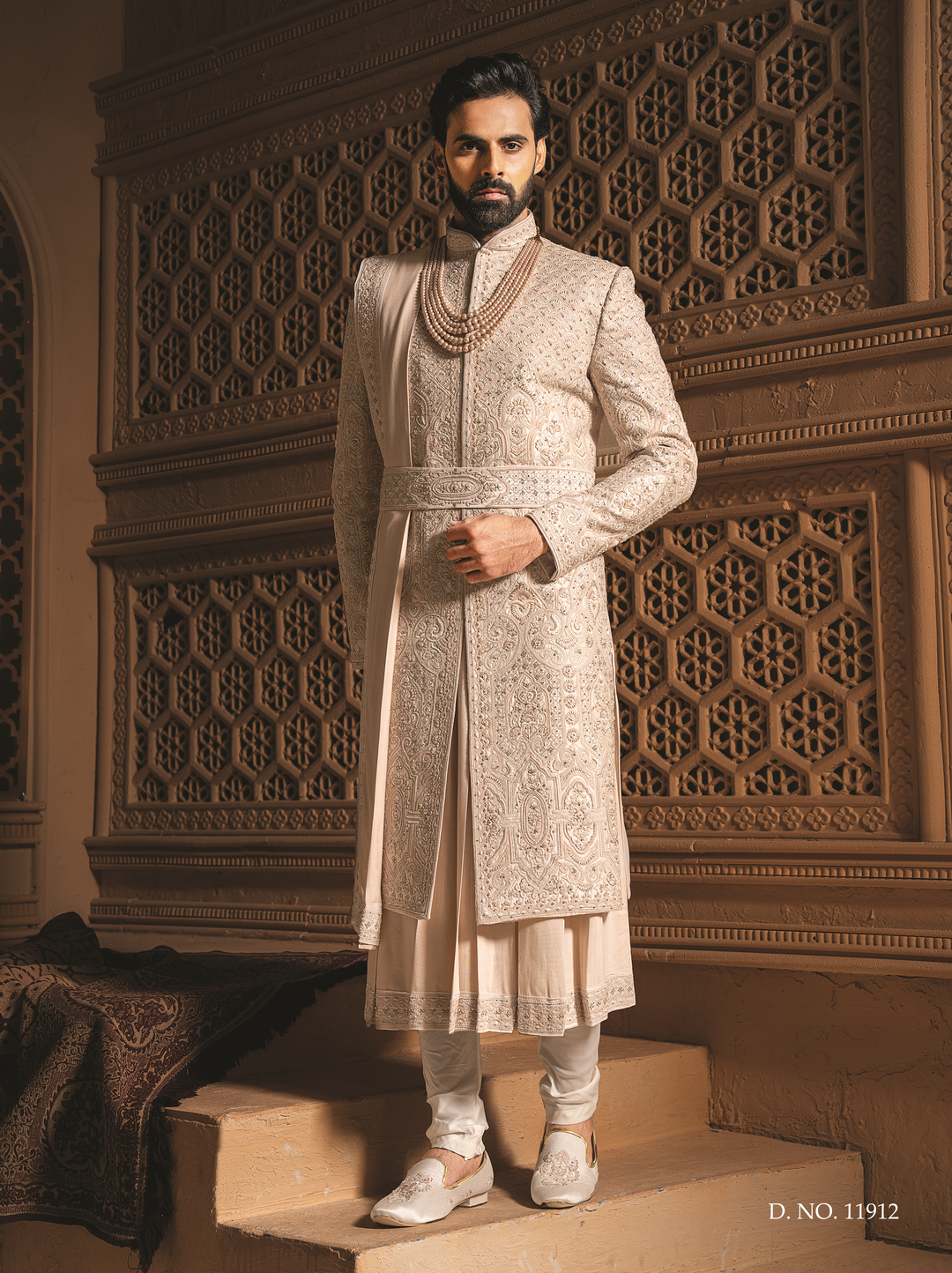 Gold Silk sherwani with heavy embroidery with (accessories included)