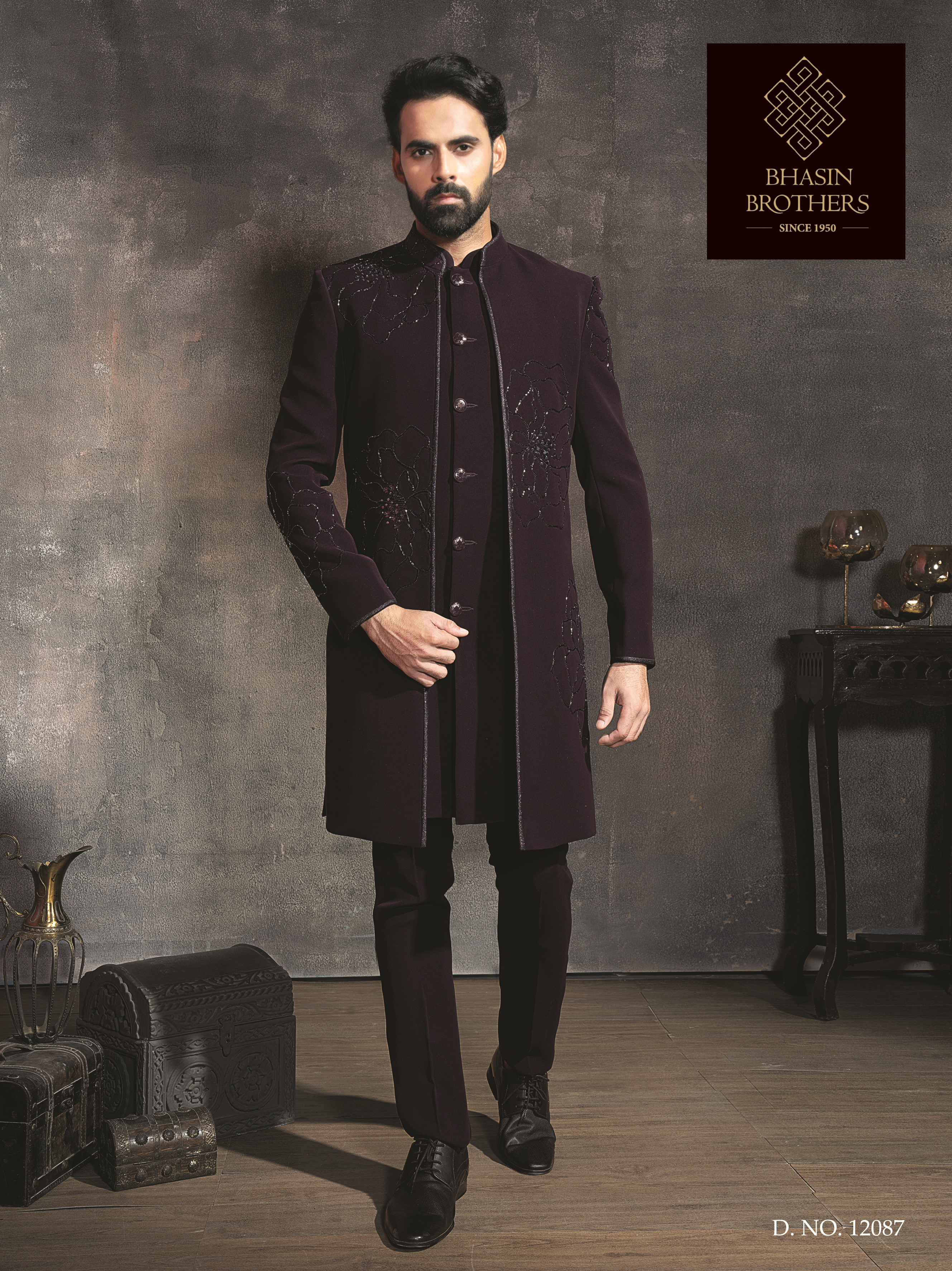 Violet indo-western Sherwani jacket  with embroidery