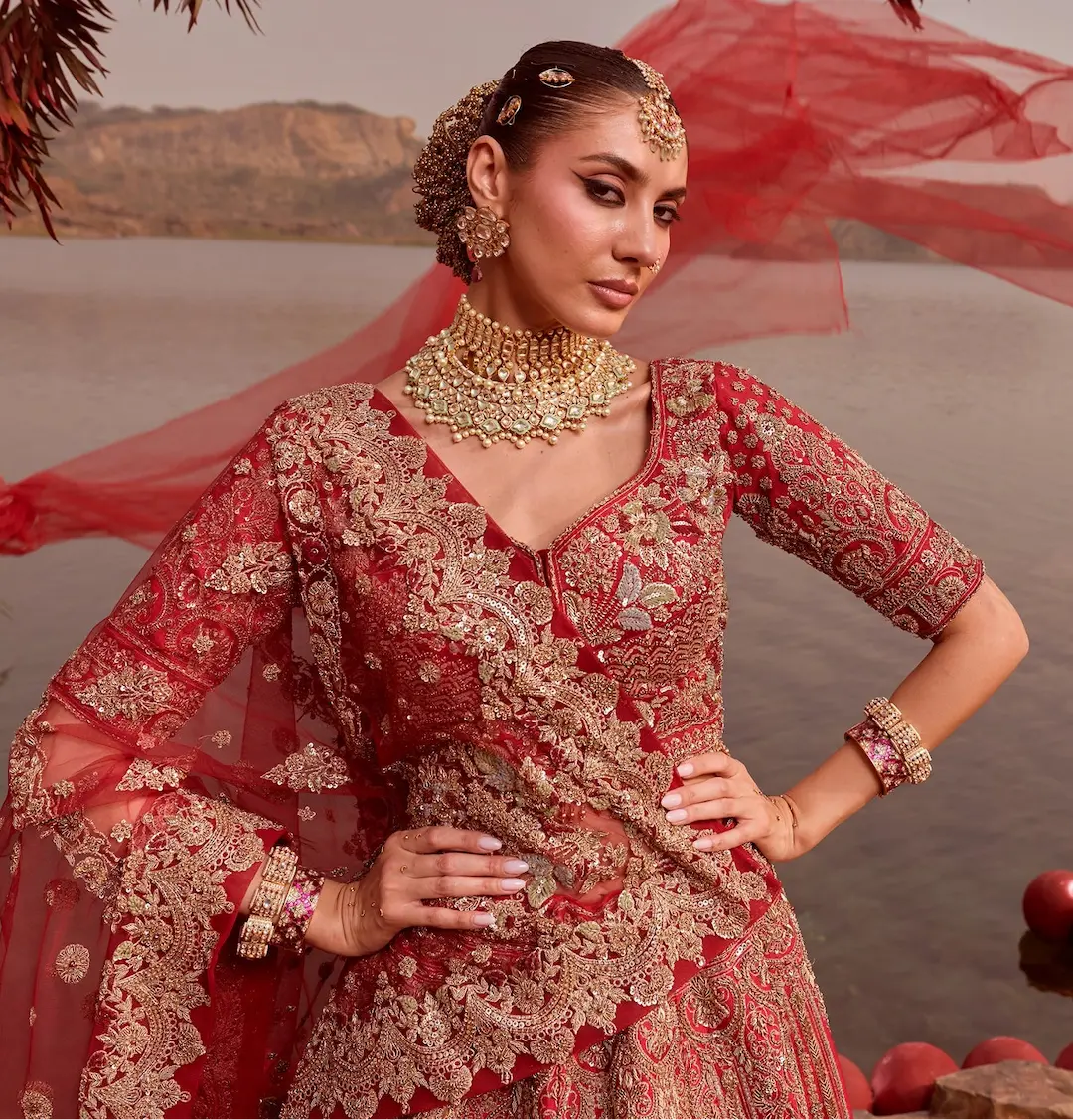 Red Bridal lehenga with intricate hand embroidery