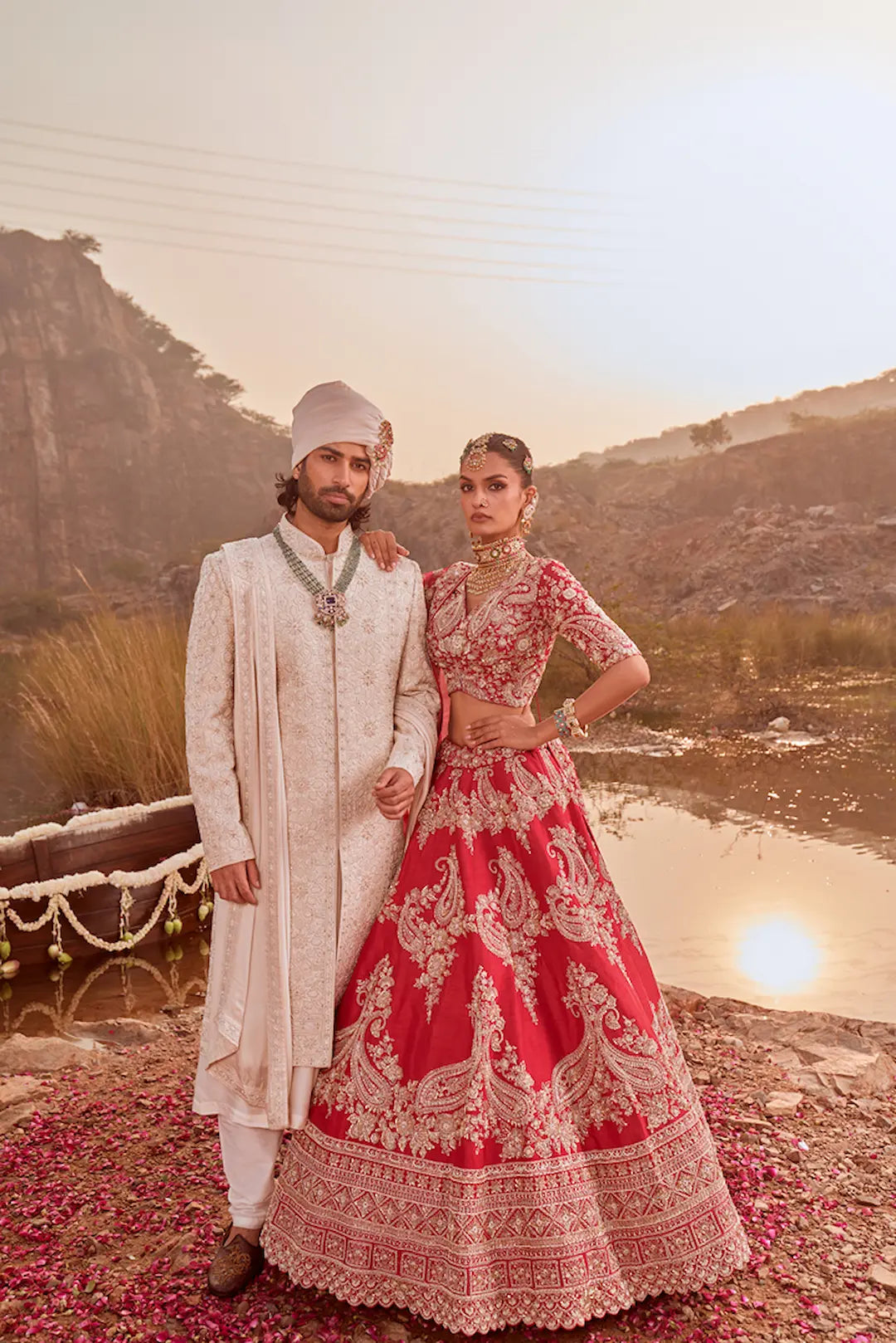 Off white Sherwani set with thread work and with anarkali kurta