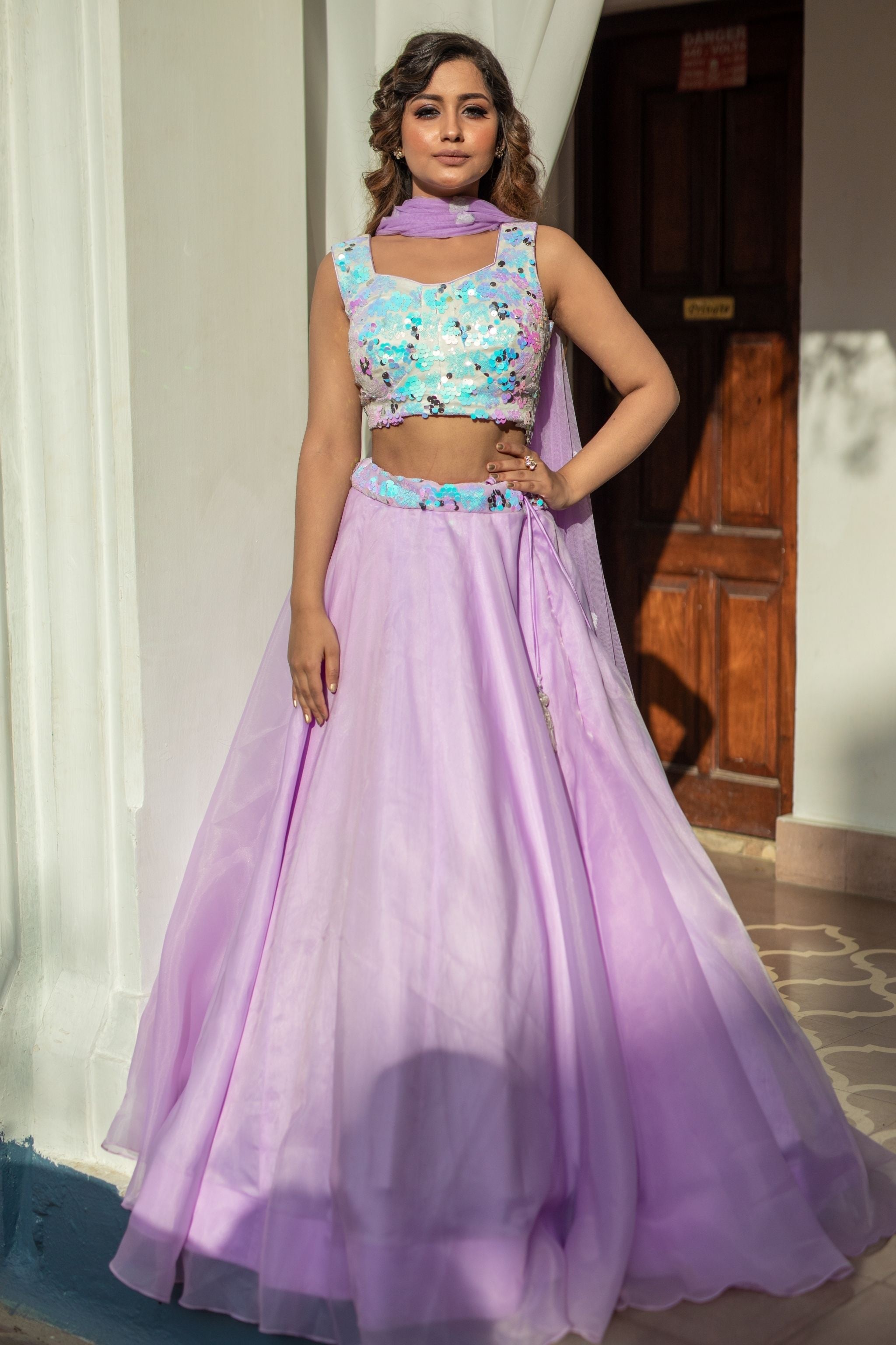 Purple Organza Lehenga