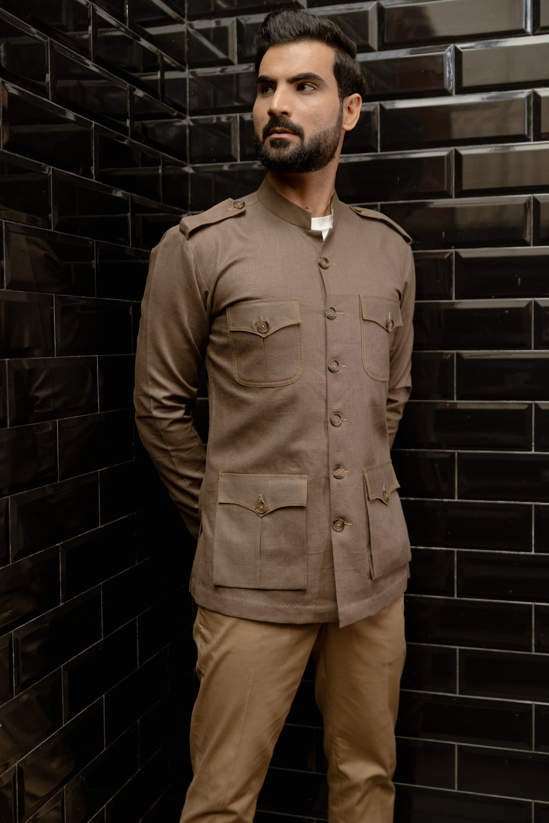 Safari Shirt with Shoulder Flap and Four Pockets