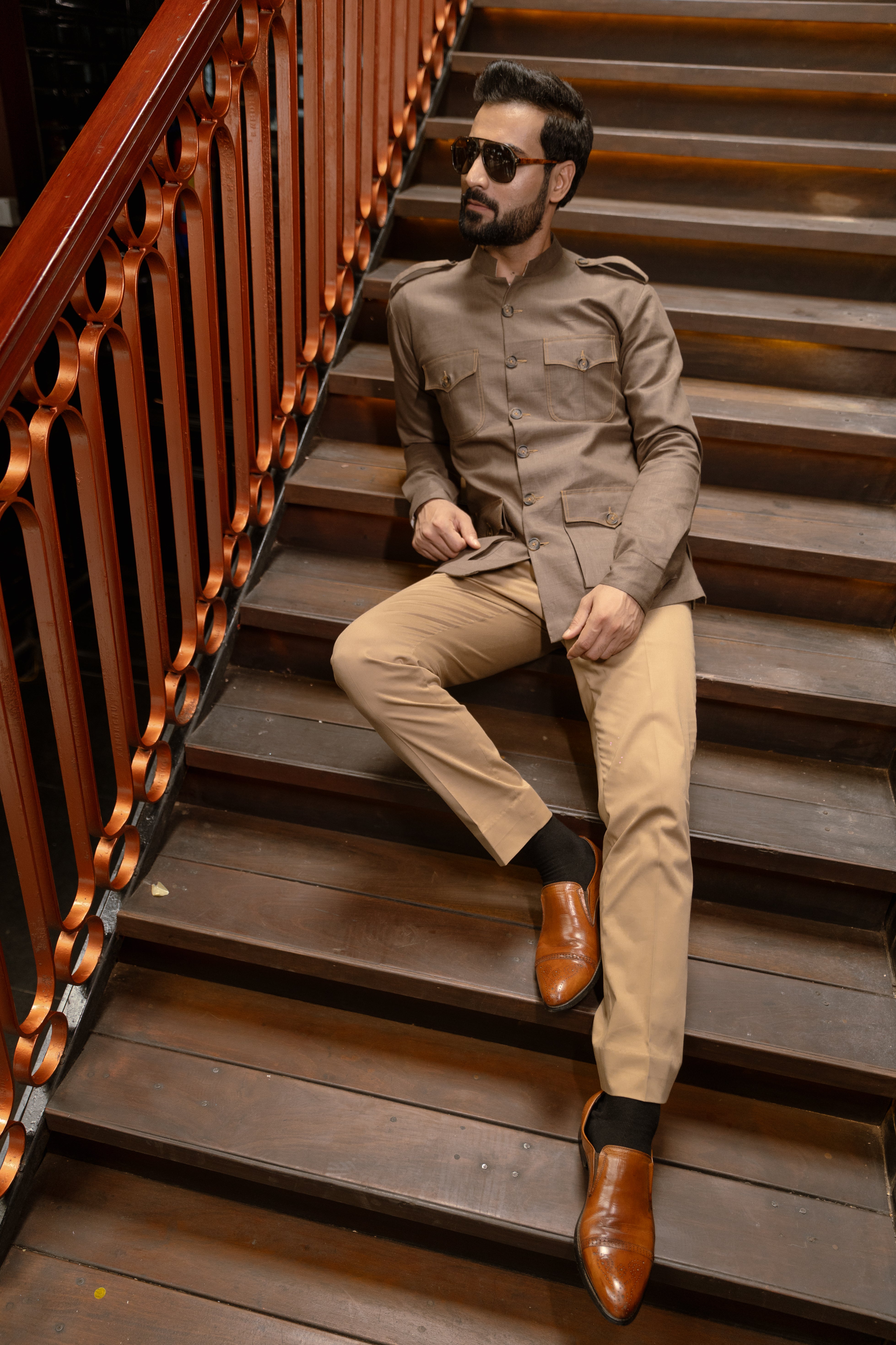 Safari Shirt with Shoulder Flap and Four Pockets