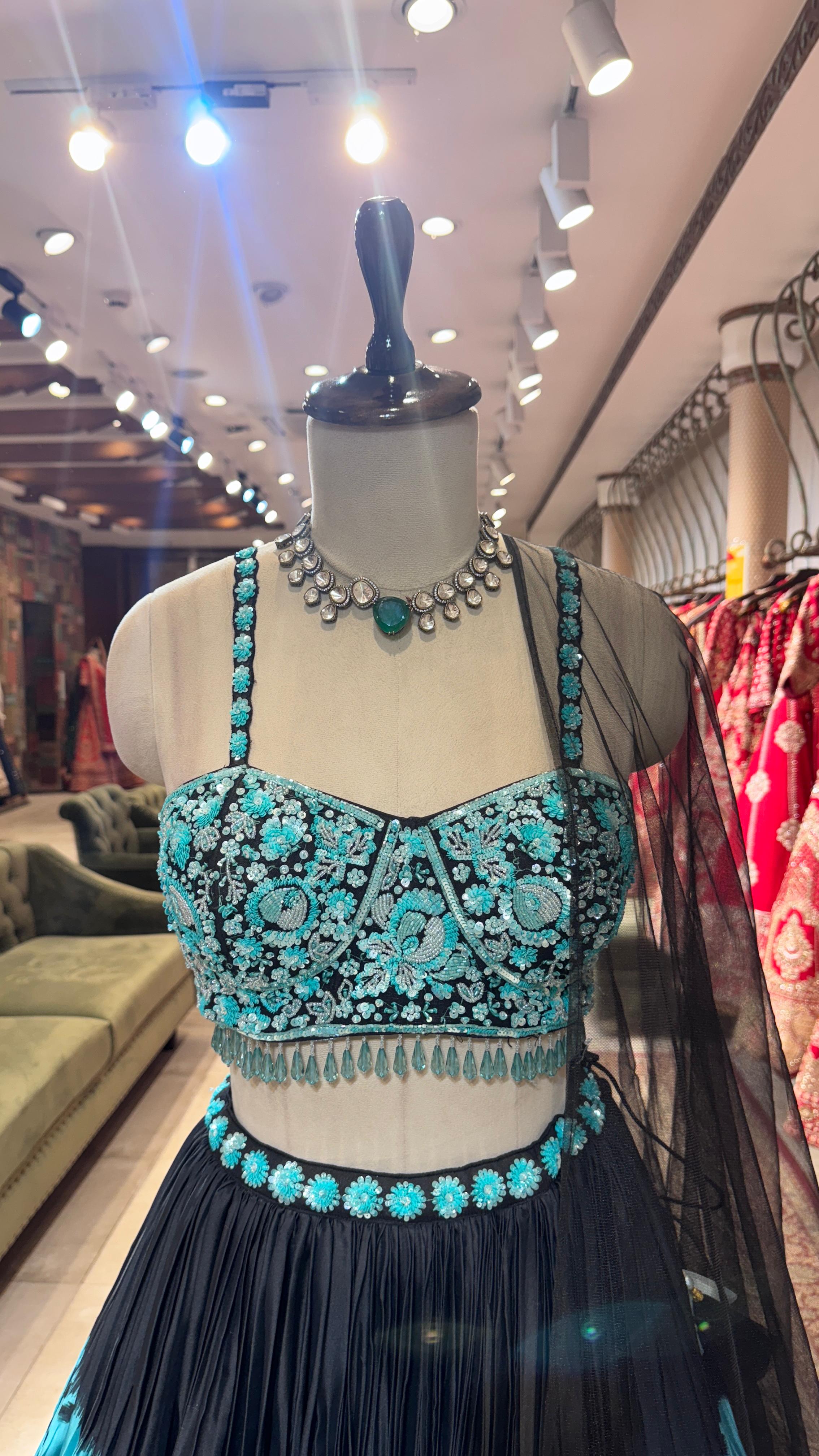 Midnight Teal Embroidered Lehenga