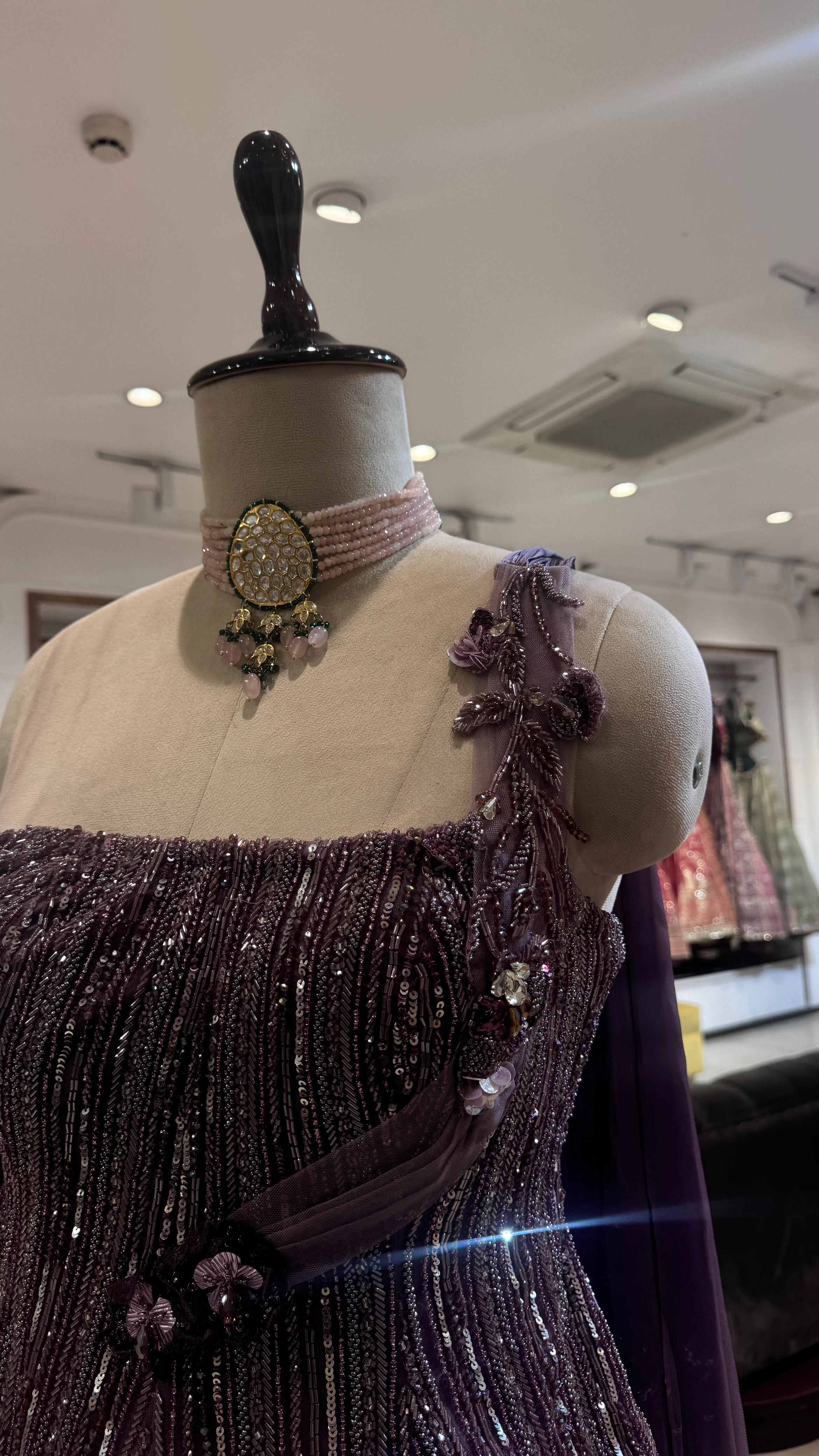 Purple organza saree