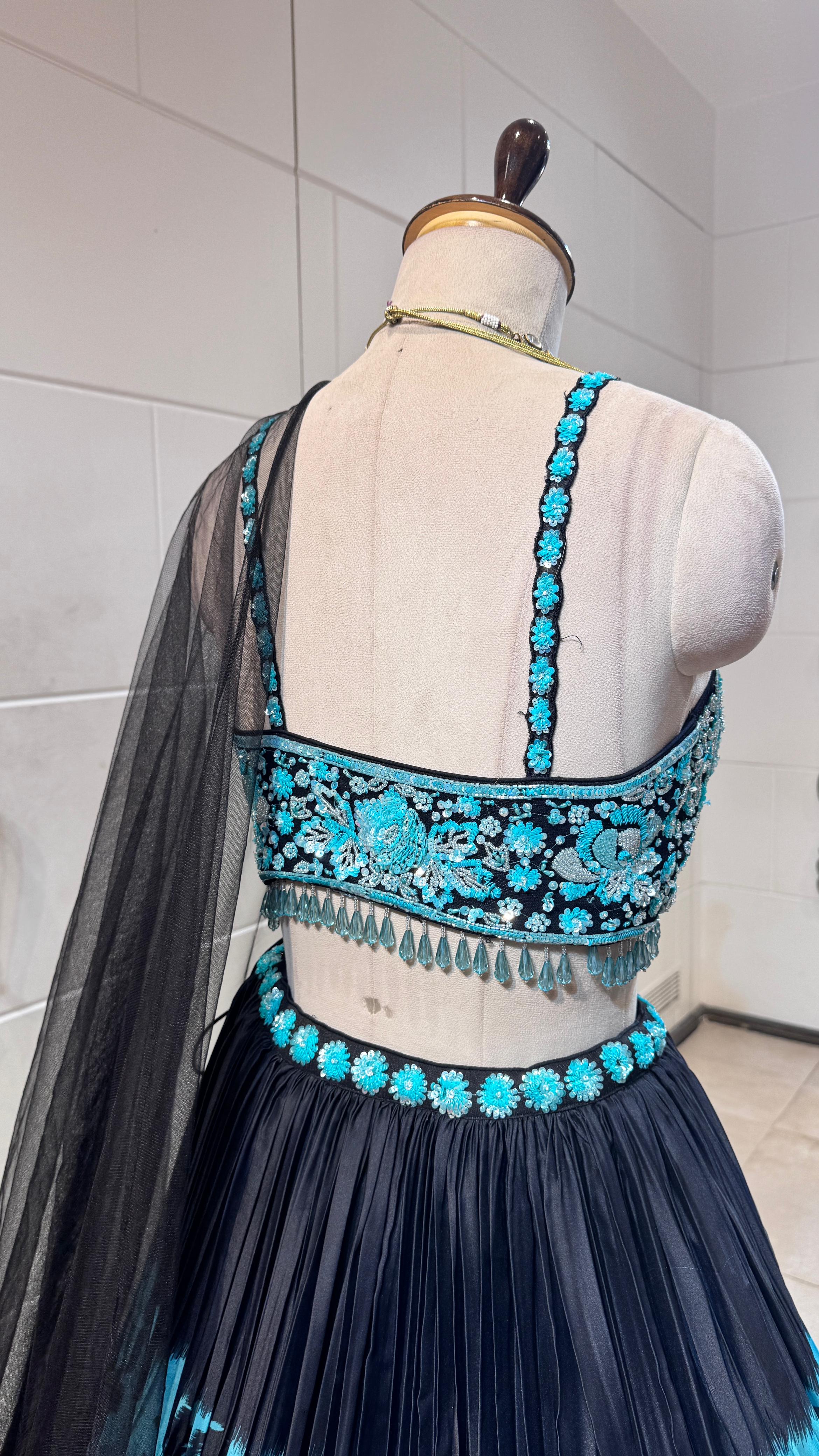 Midnight Teal Embroidered Lehenga
