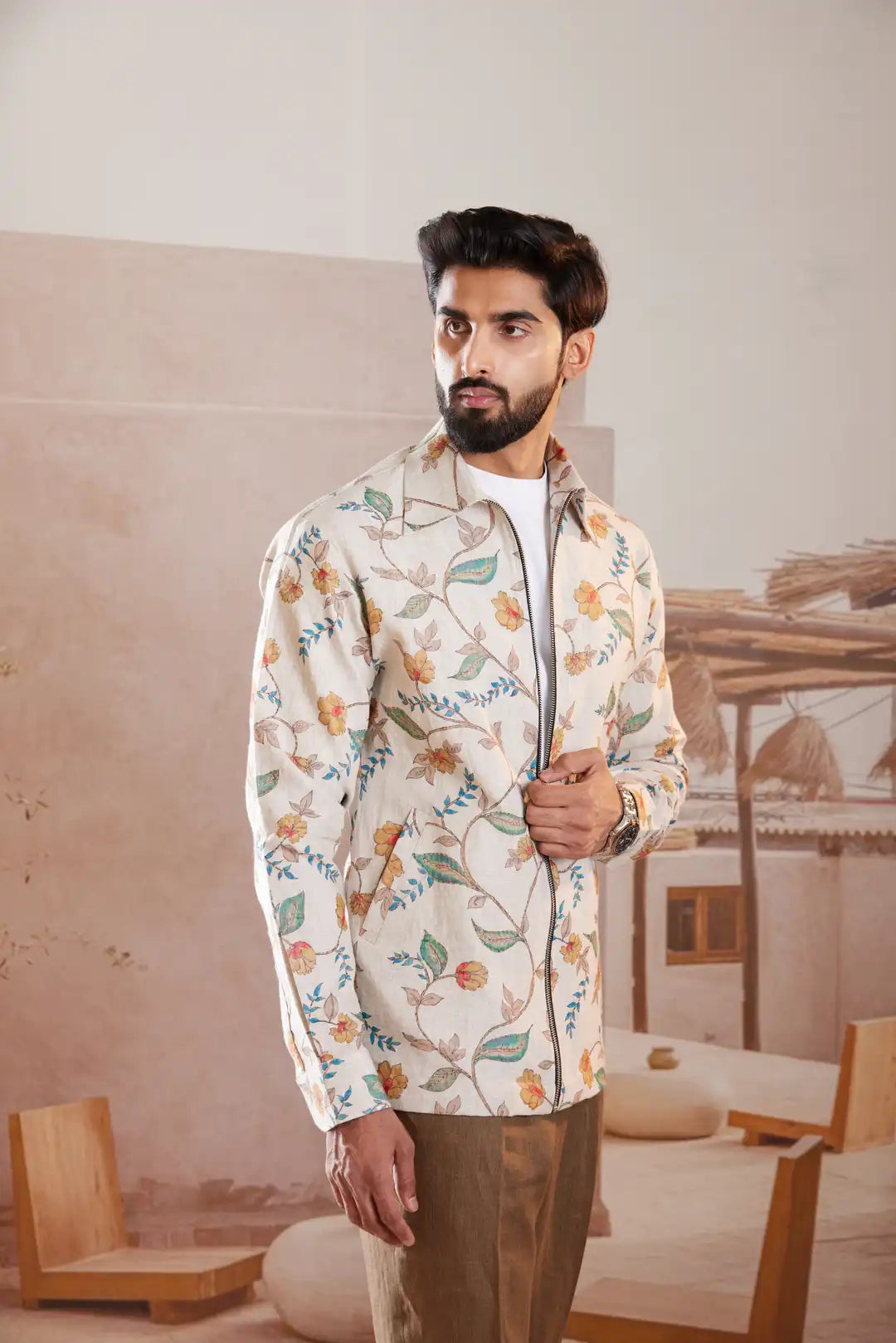 Floral printed summer Linen Jacket