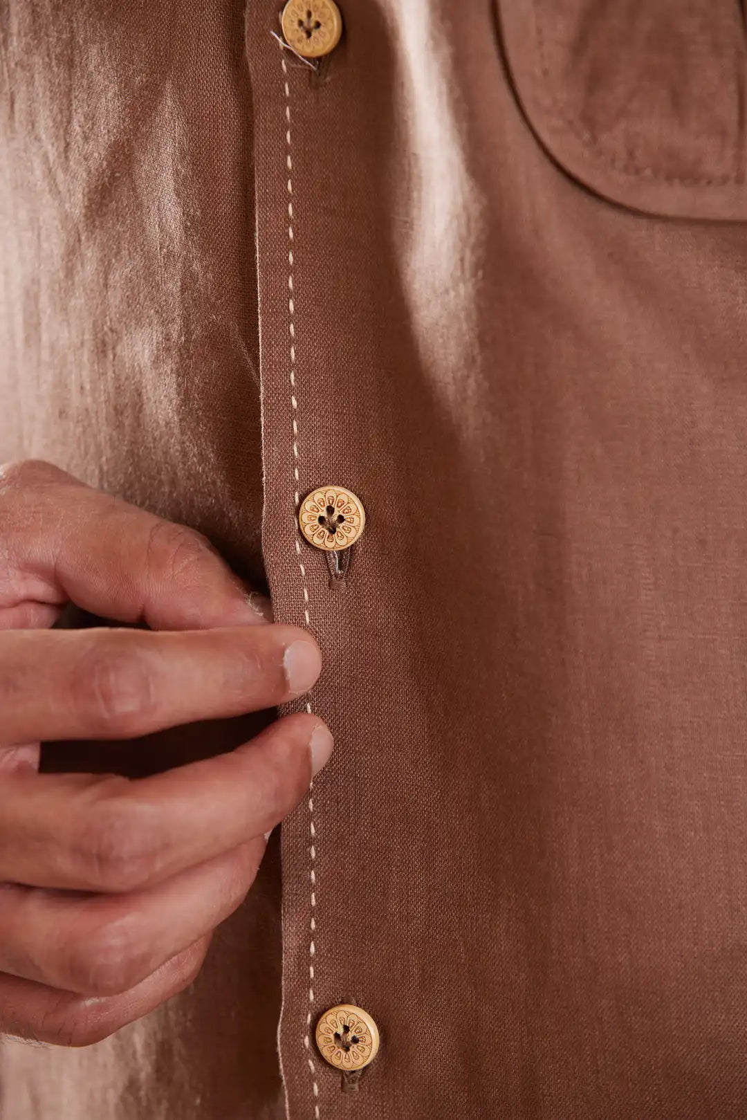 Classic Brown Linen Shirt with pocket detailing