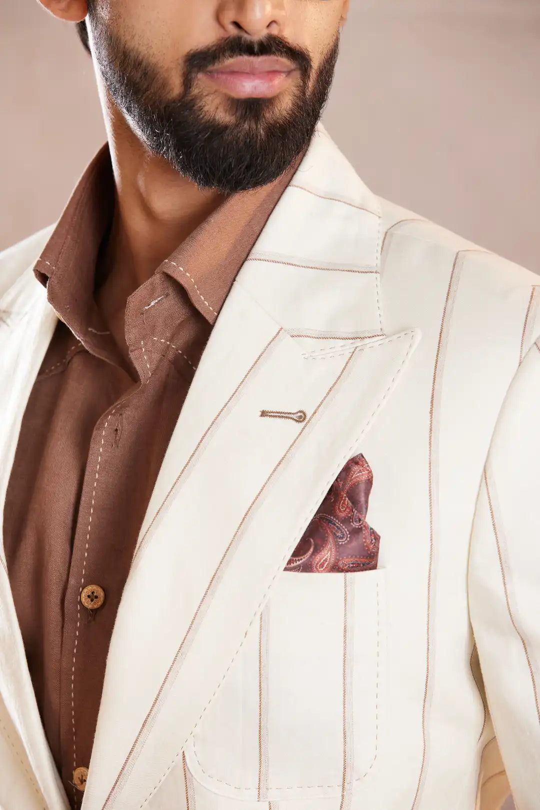 Ivory peak lapel striped summer Linen Blazer