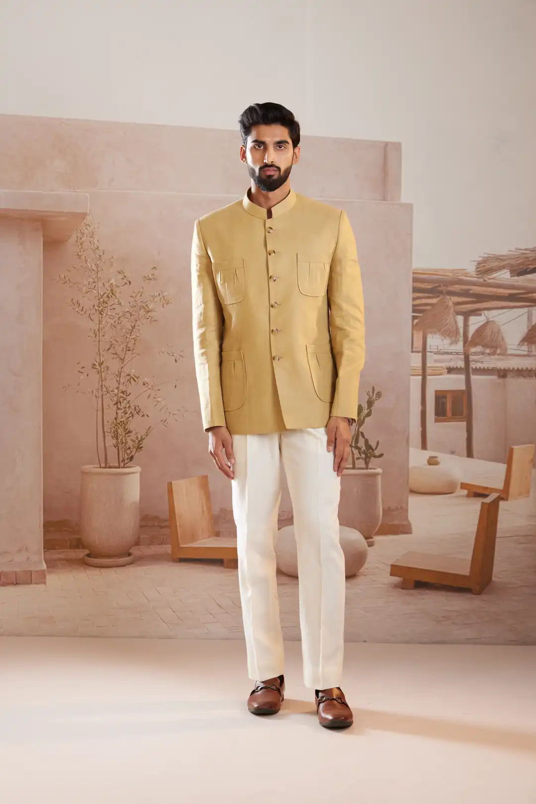 Safari inspired Beige Linen Bandgala