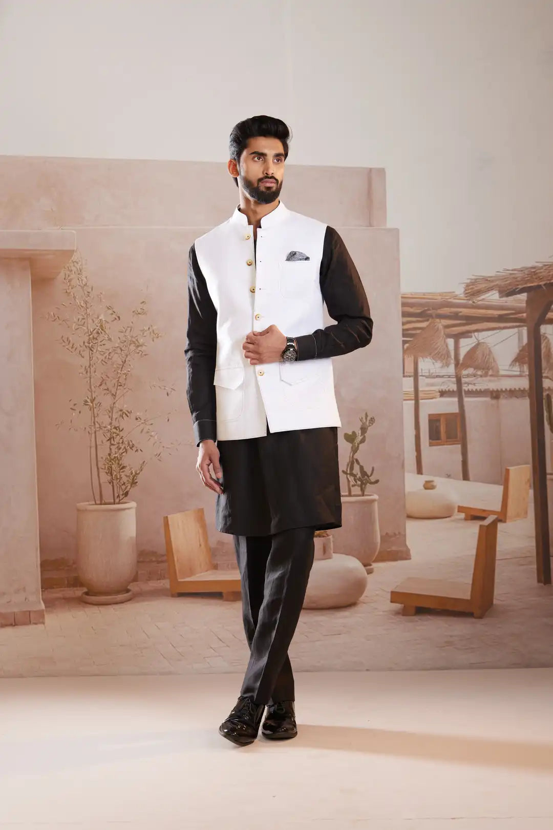 Tailored Summer Stark White Linen Sadri