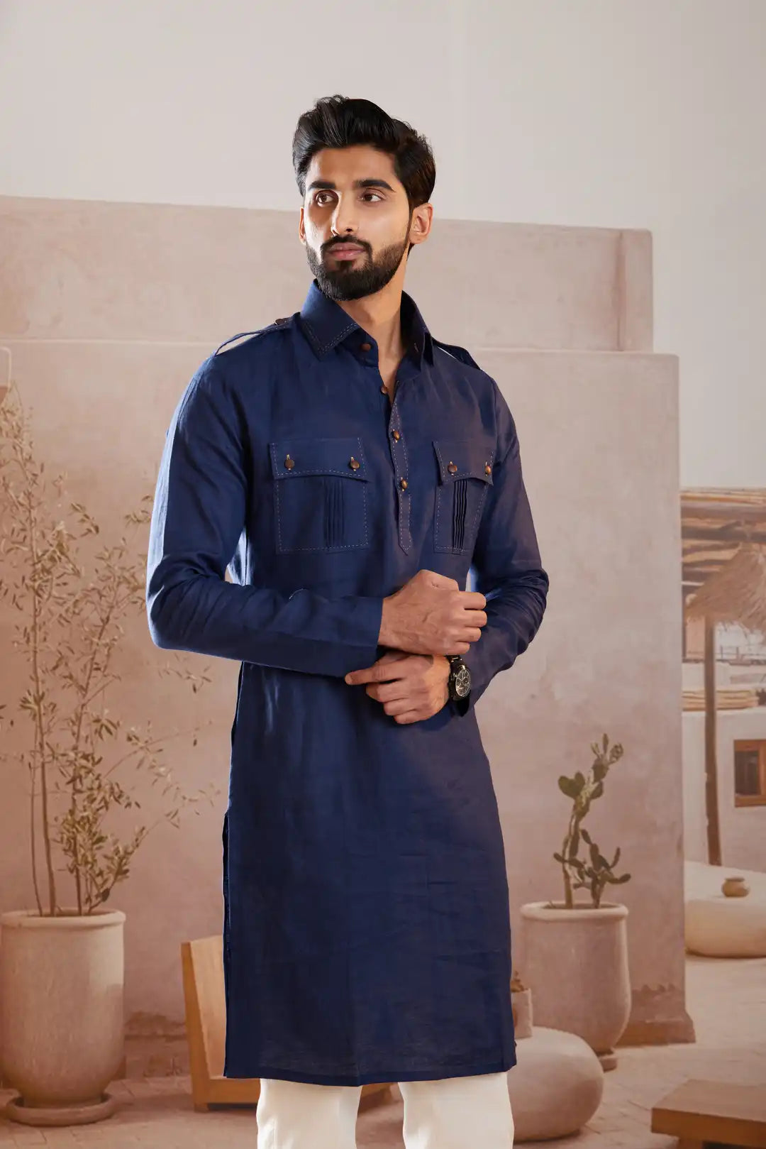 The Royal Navy Pathani Linen Kurta
