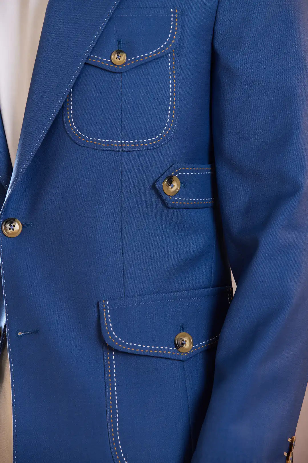 Cobalt blue Linen Tailored Blazer with Contrast Stitching